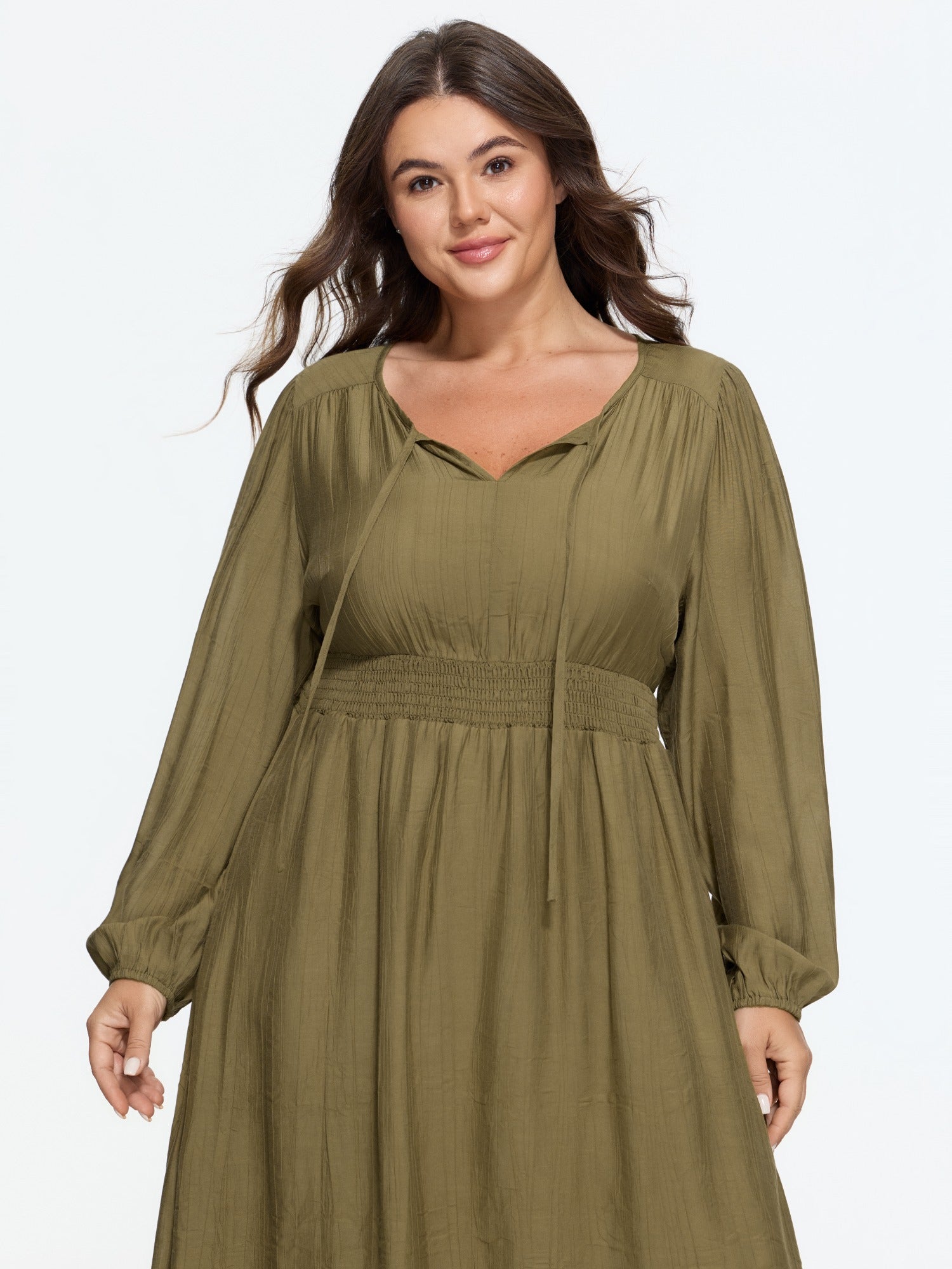 Supersoft Shirred Waist Tie Neck Midi Dress