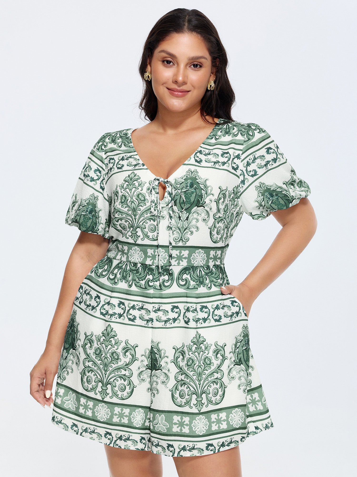 Paisley Print Pockets Wide-Leg Romper