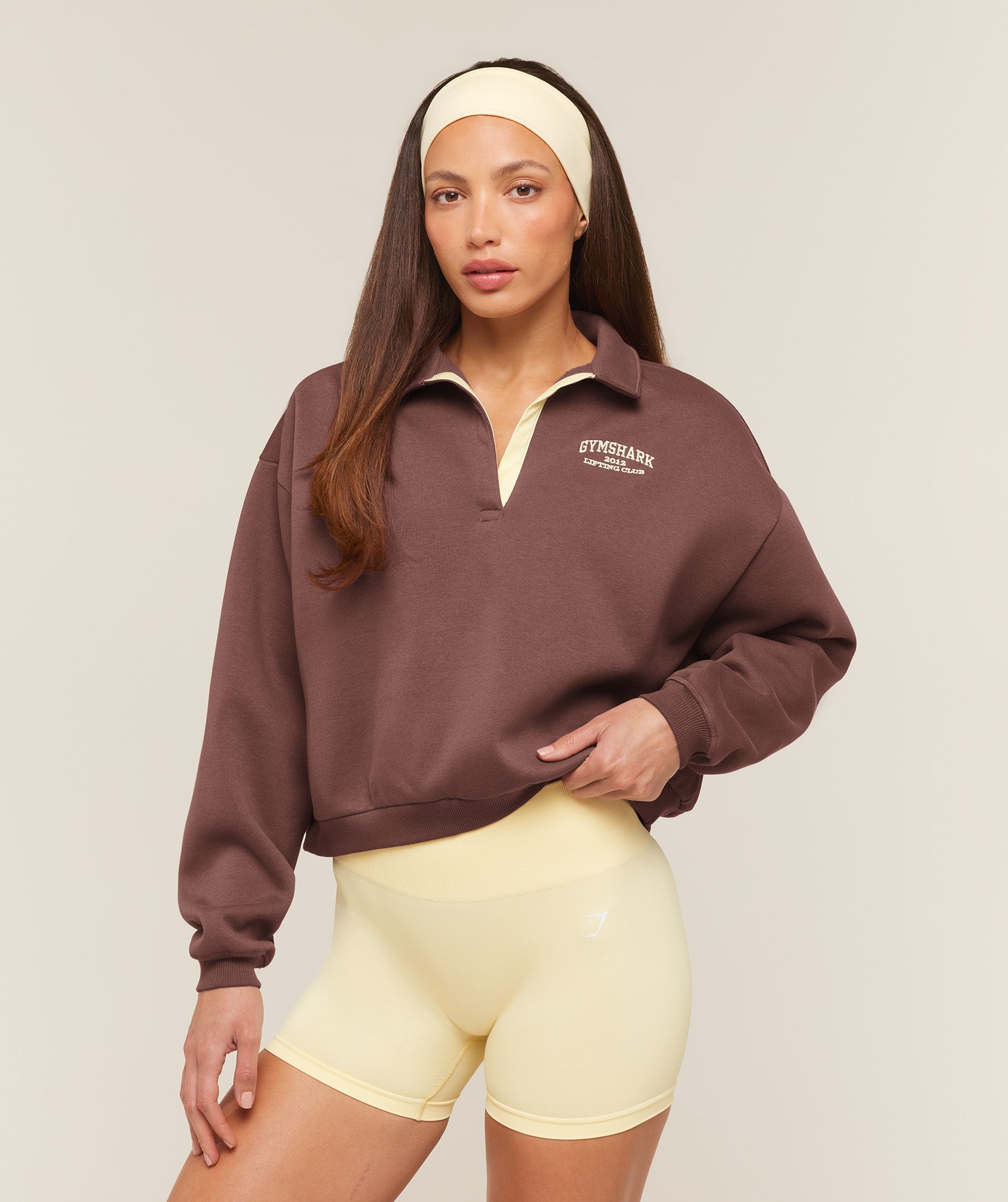 Gymshark Cosy Luxe Campus Polo Sweatshirt - Espresso Brown