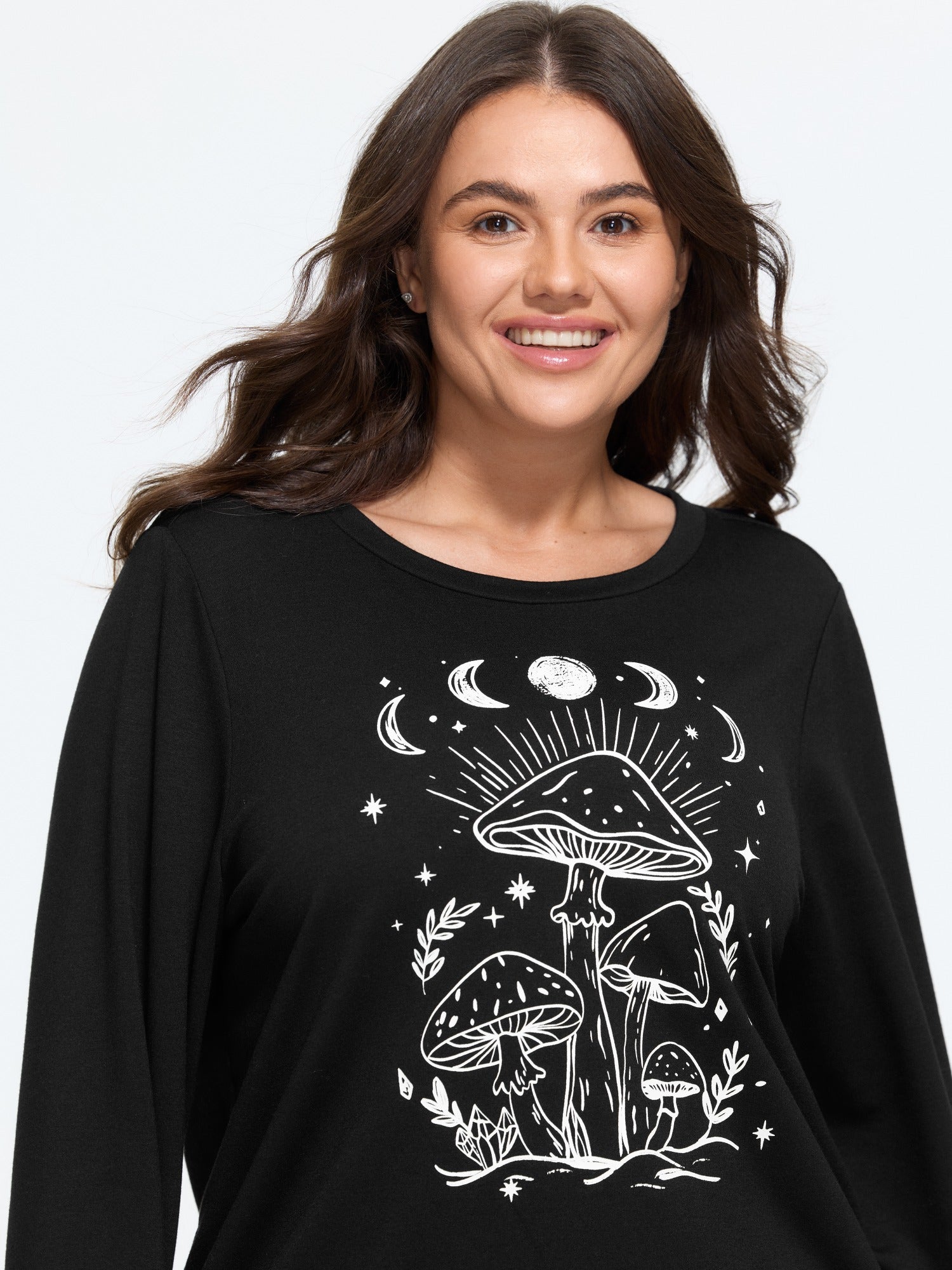 Mushroom Moon Star Print Crew Neck Sweatshirt