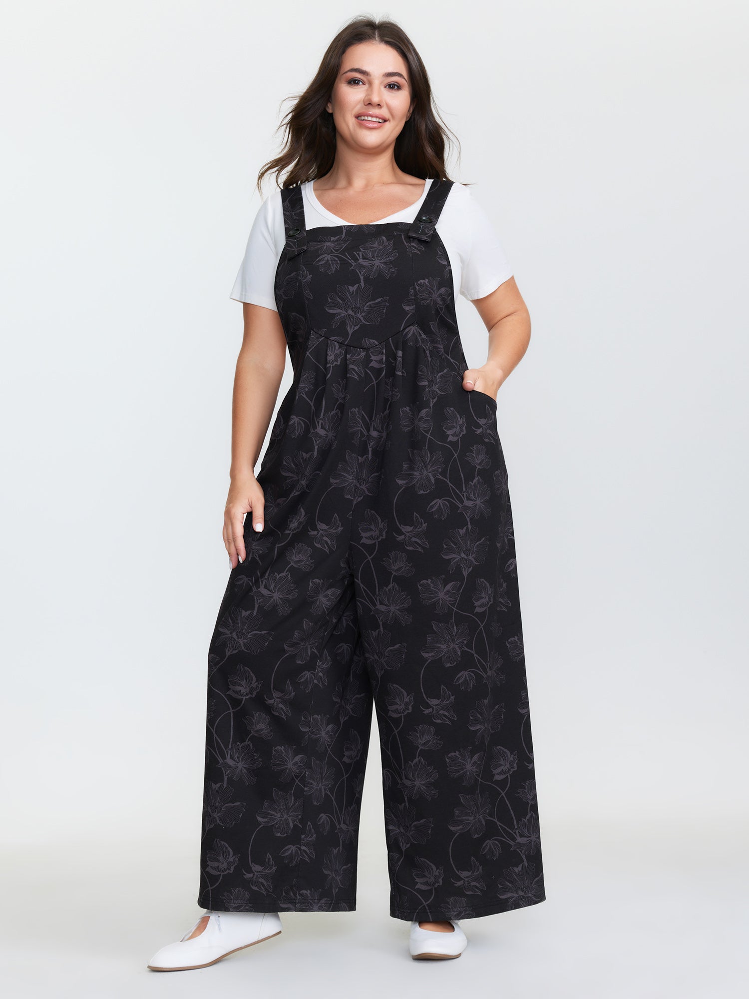 Floral Print Square Neckline Jumpsuit