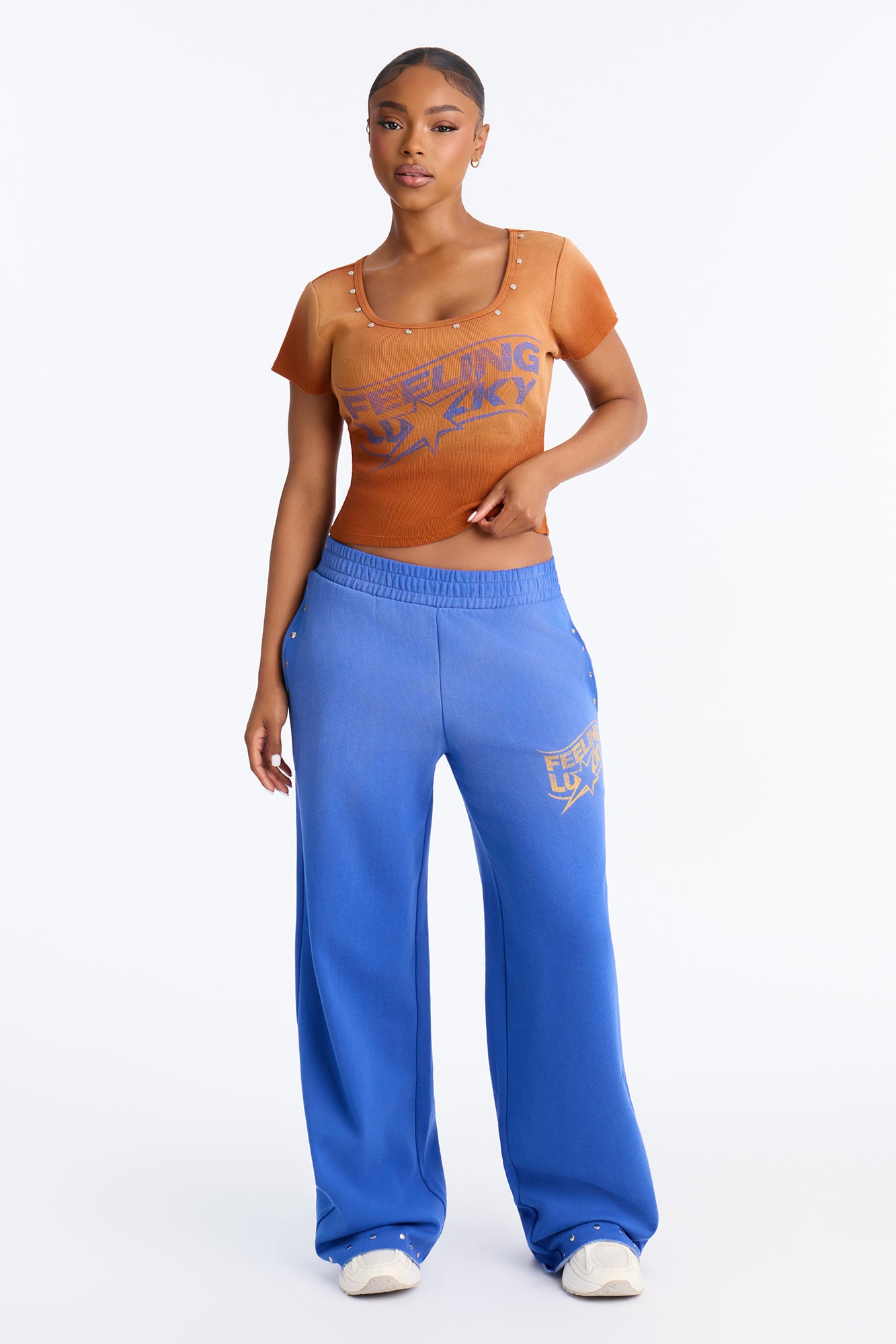 Feeling Lucky Fleece Pant Set - Blue/combo