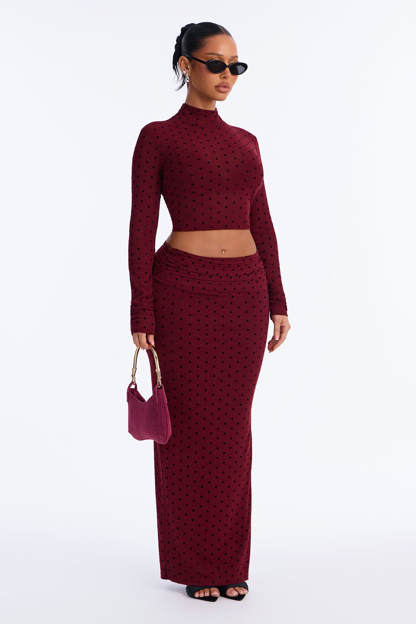 Amalie Polka Dot 3 Piece Skirt Set - Burgundy/combo