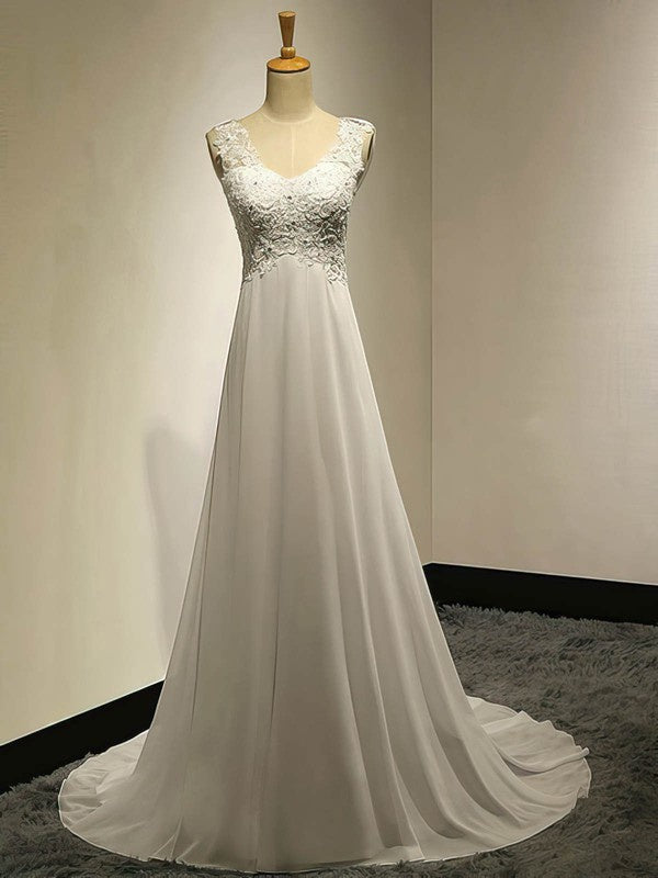 Stylish A-Line Sweetheart Sleeveless Chiffon Sweep Train Wedding Dresses