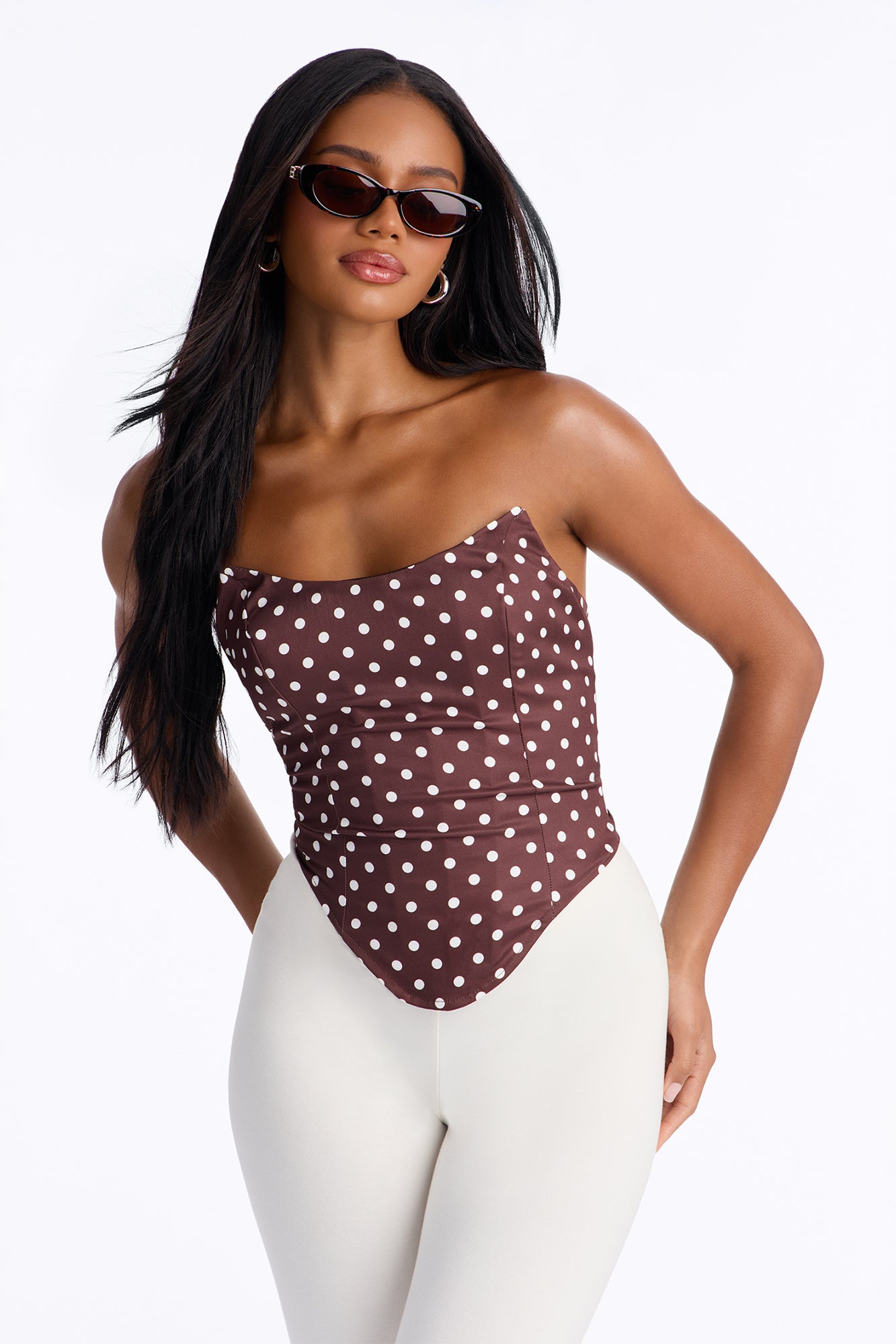 Tinia Polka Dot Corset Top - Brown/combo