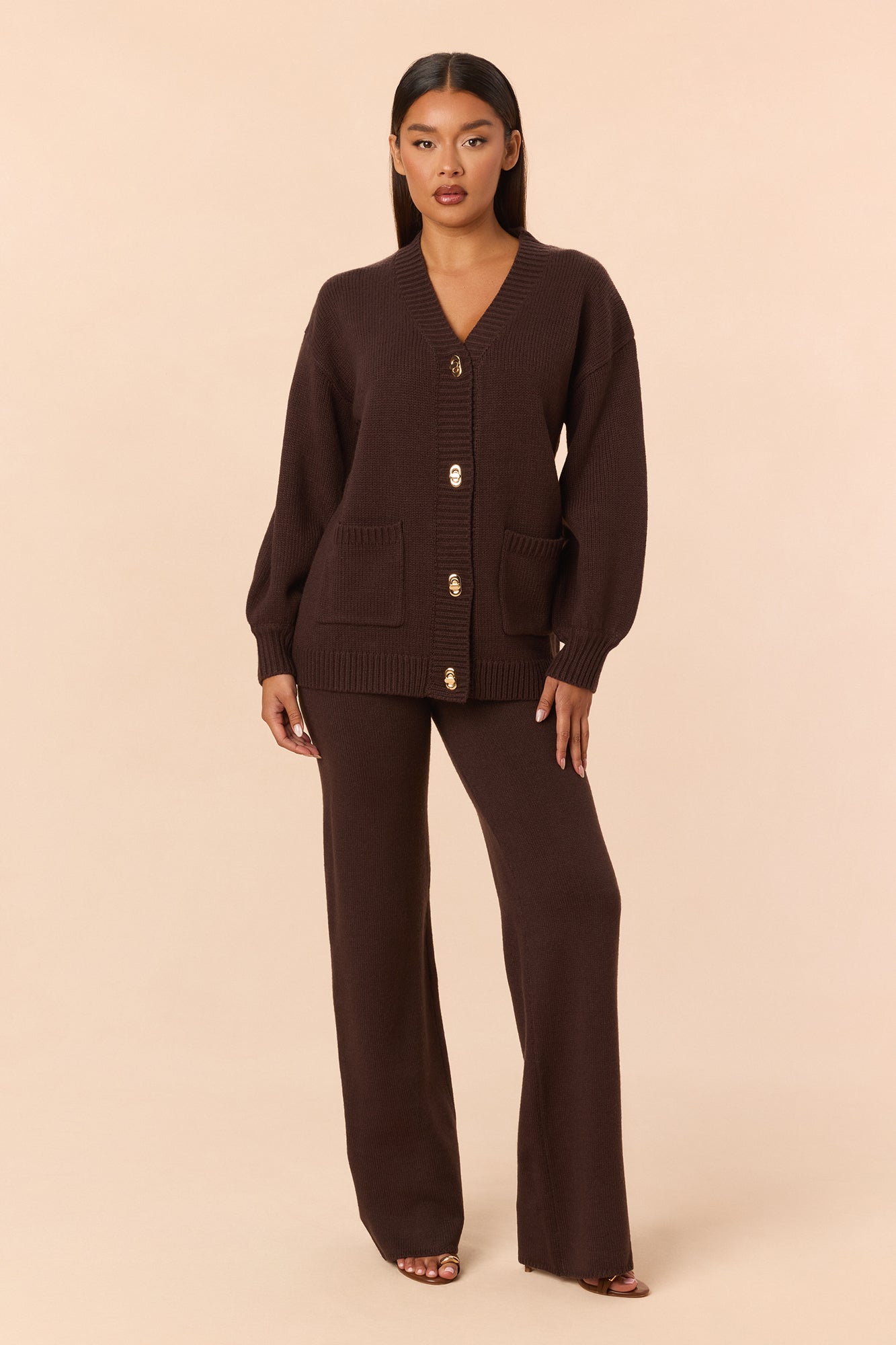 Keep It Cozy Cardigan Pant Set - Chocolate