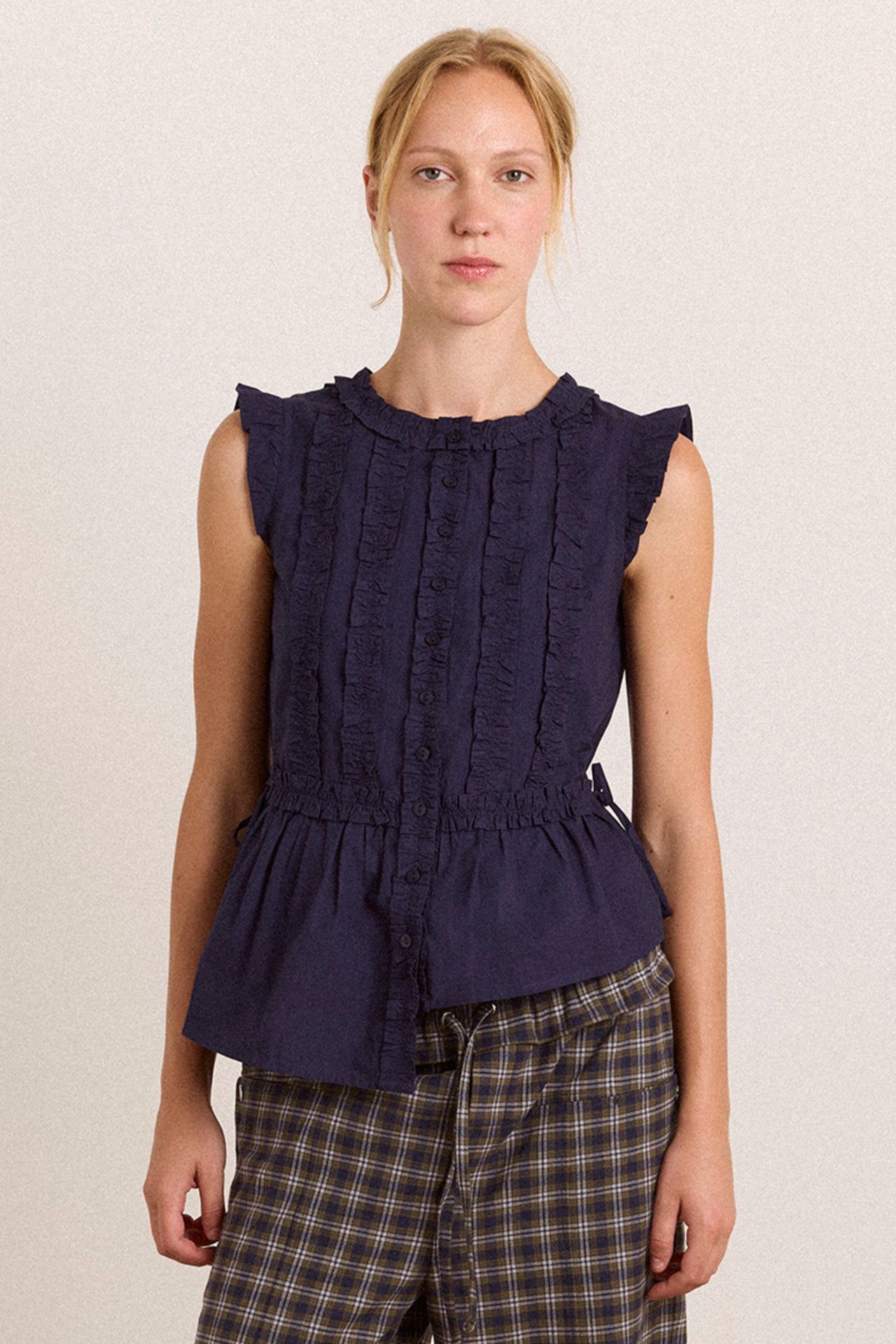 Leighton Ruffle Blouse - Navy