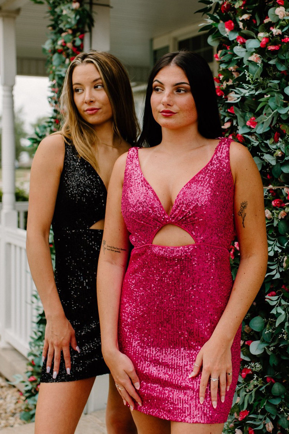 Sparkly Fuchsia Sequined Tight Short Homecoming Dress/Mini Dress with Fringes