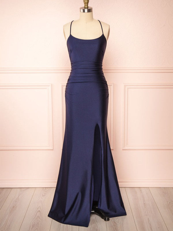 Sexy Satin Sheath Scoop Neck Floor-Length Split Front Bridesmaid Dresses