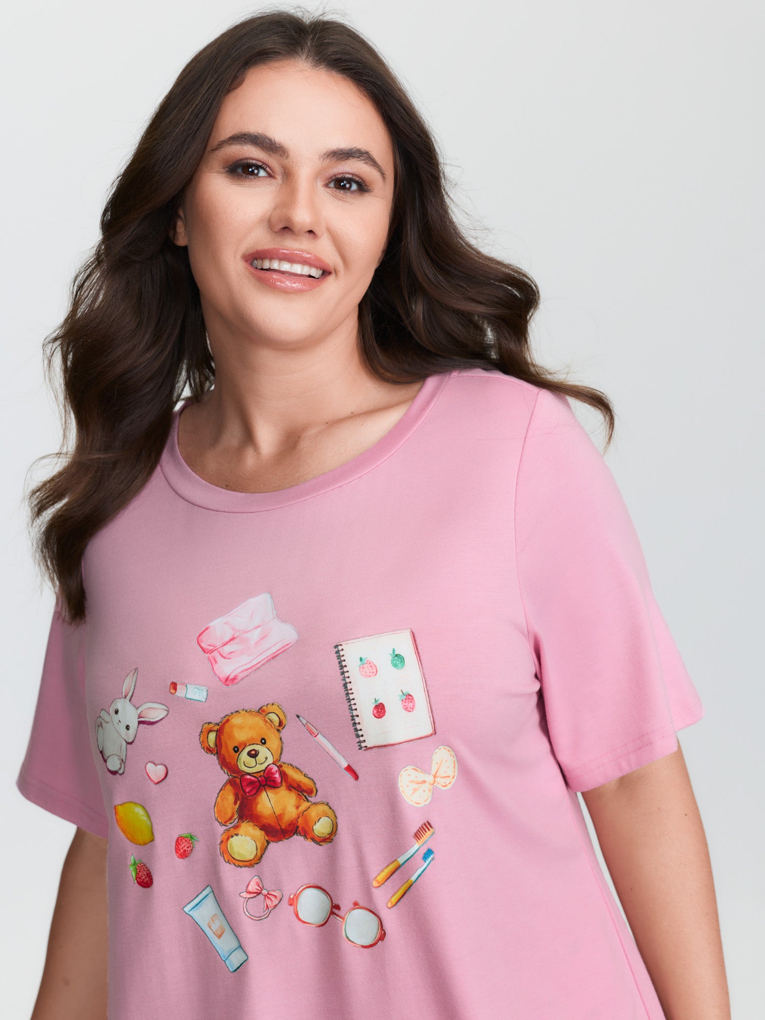 Teddy Bear Graphic Print Pajama Top