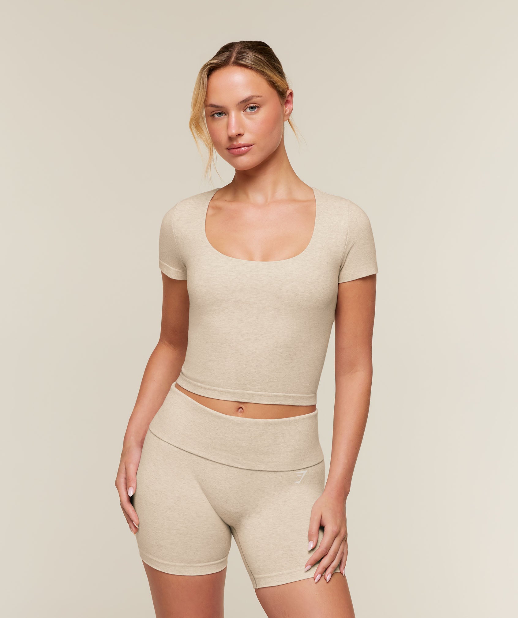 Gymshark CottonMove™ Midi Short Sleeve Top - Oat Marl