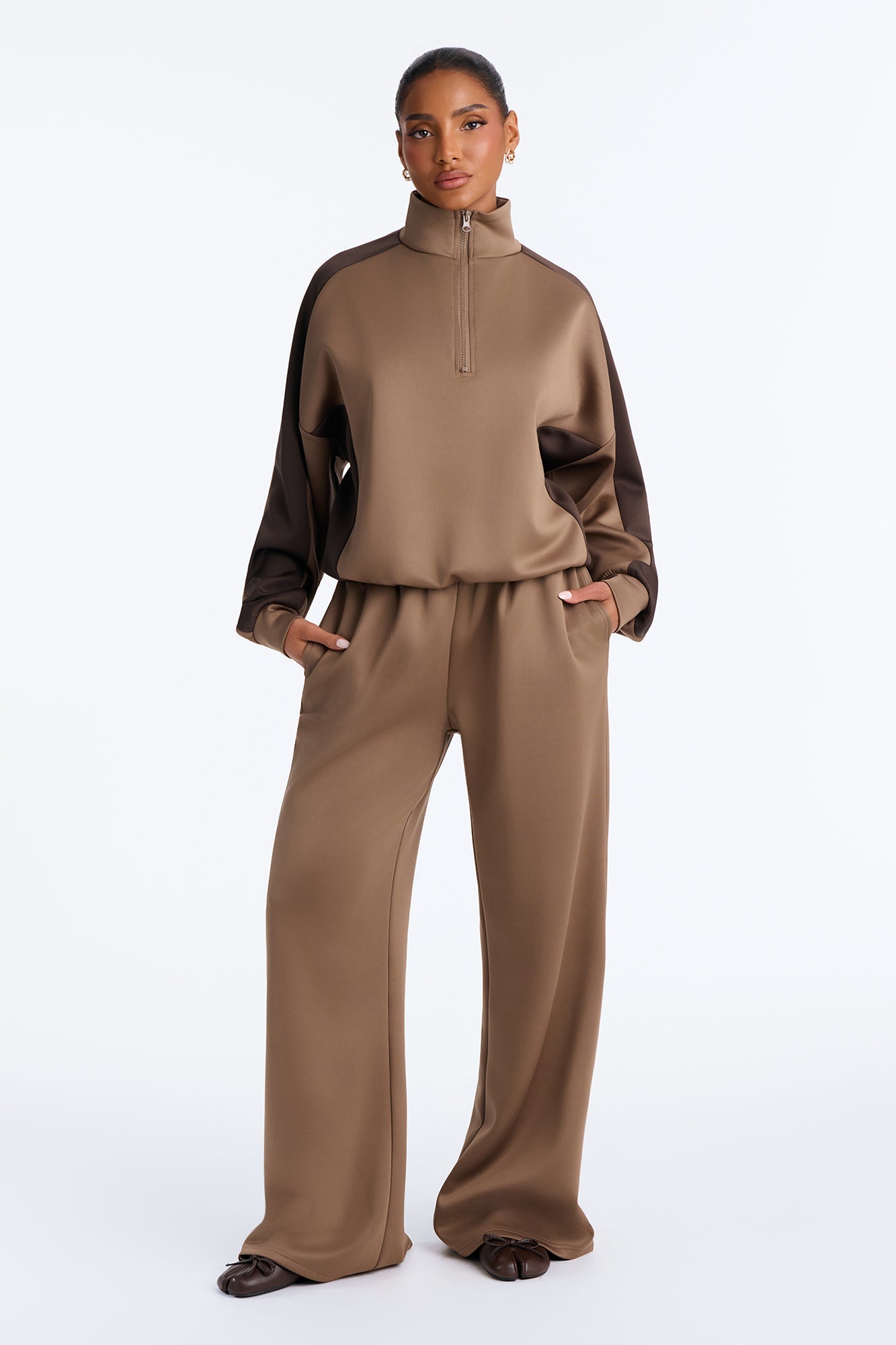 Jet Set Scuba Pant Set - Taupe/combo