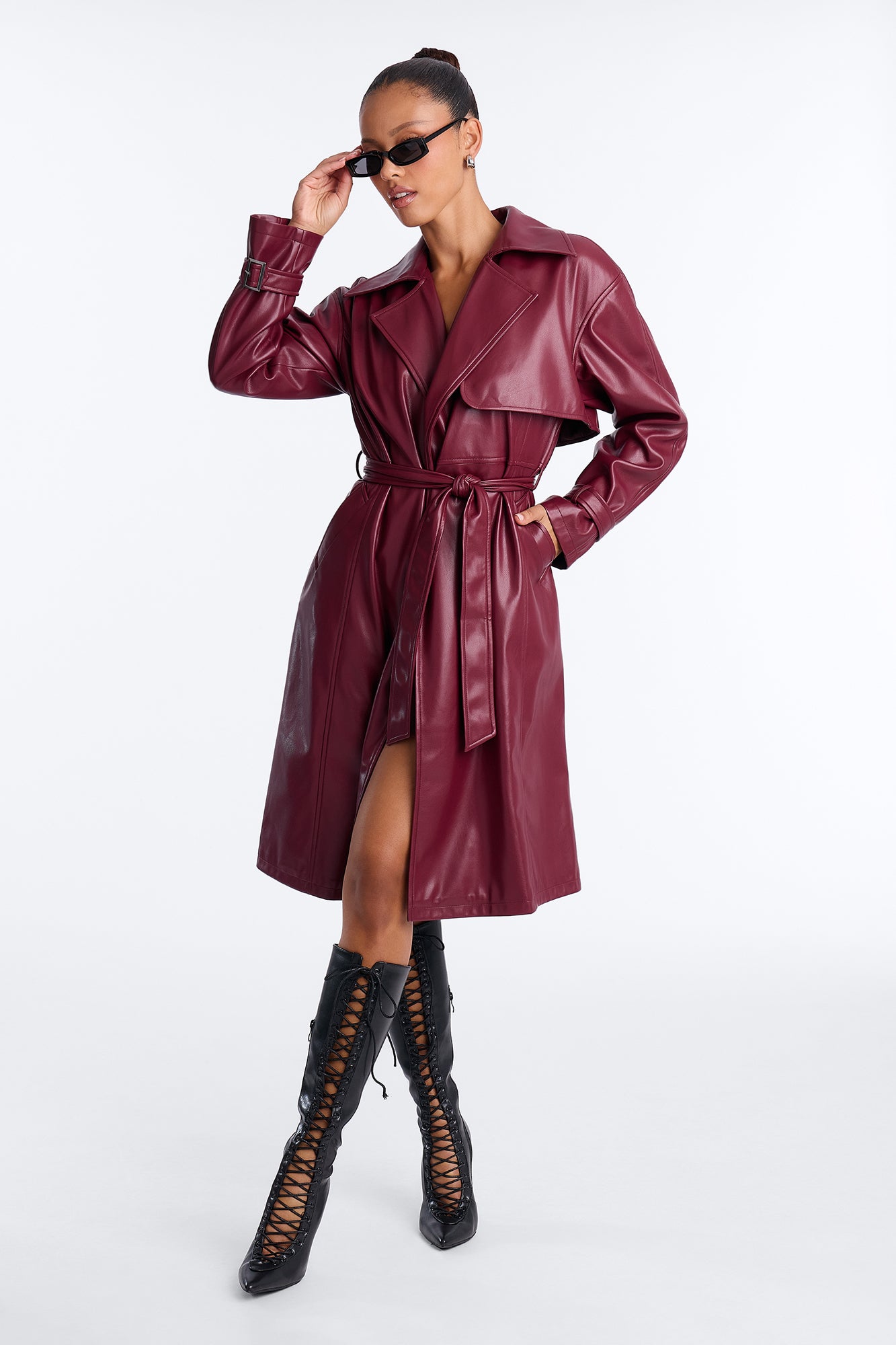 Mysterious Girl Trench Coat - Burgundy