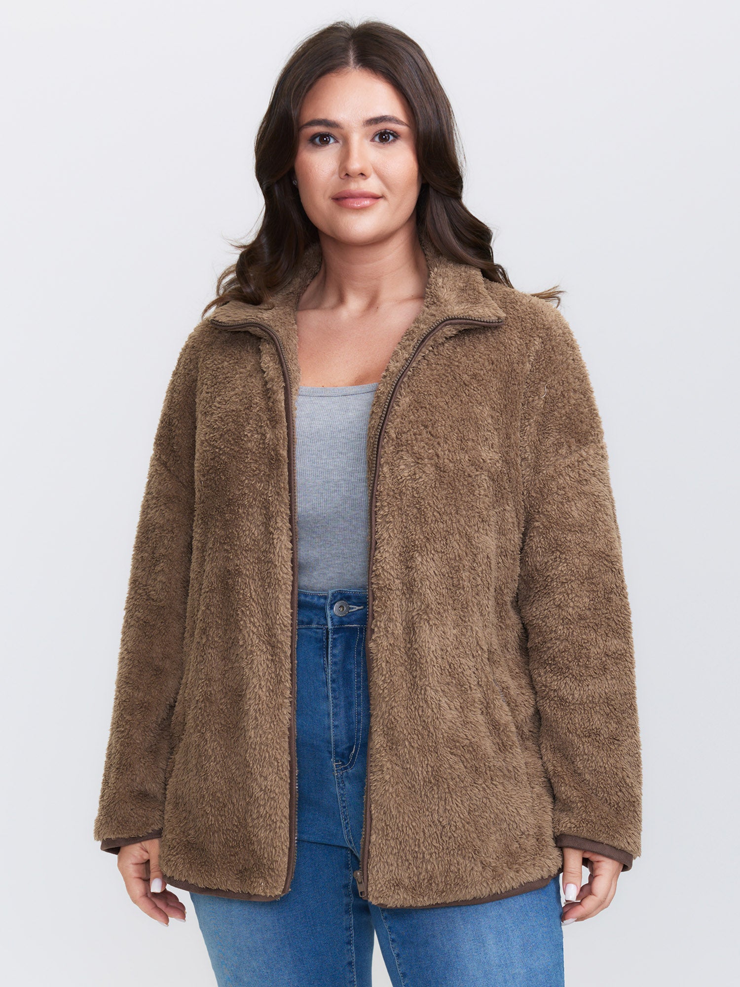 Furry Textured Color Contrast Pockets Coat