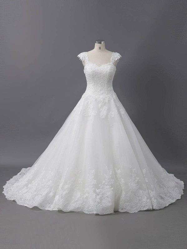Stunning Lace Sweetheart Ball Gown Tulle Sweep Train Wedding Dresses