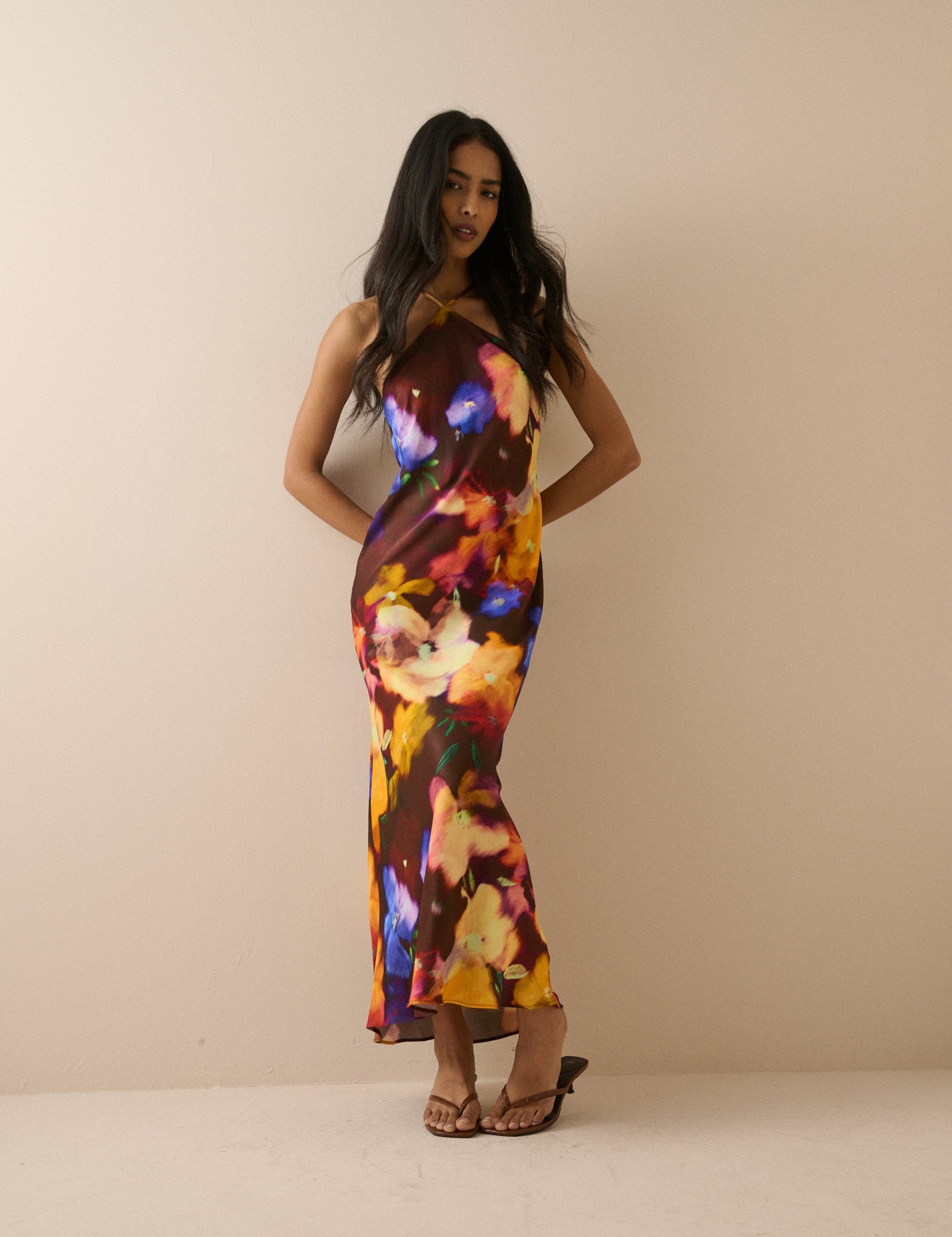 Burgundy Abstract Floral Delphi Maxi Dress