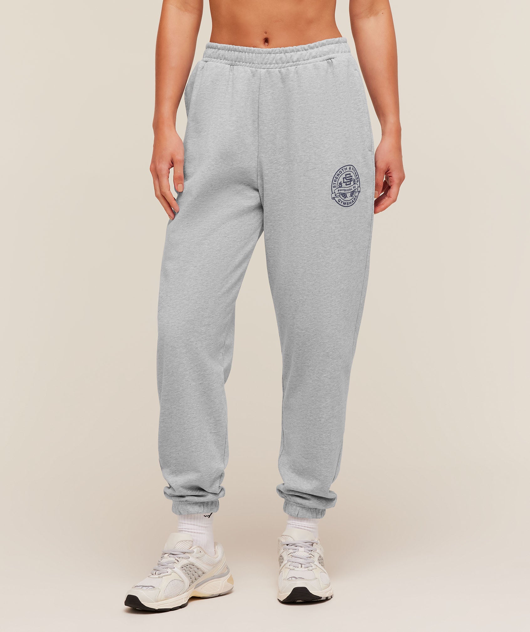 Gymshark Strength and Fitness Crest Graphic Joggers - Light Grey Core Marl