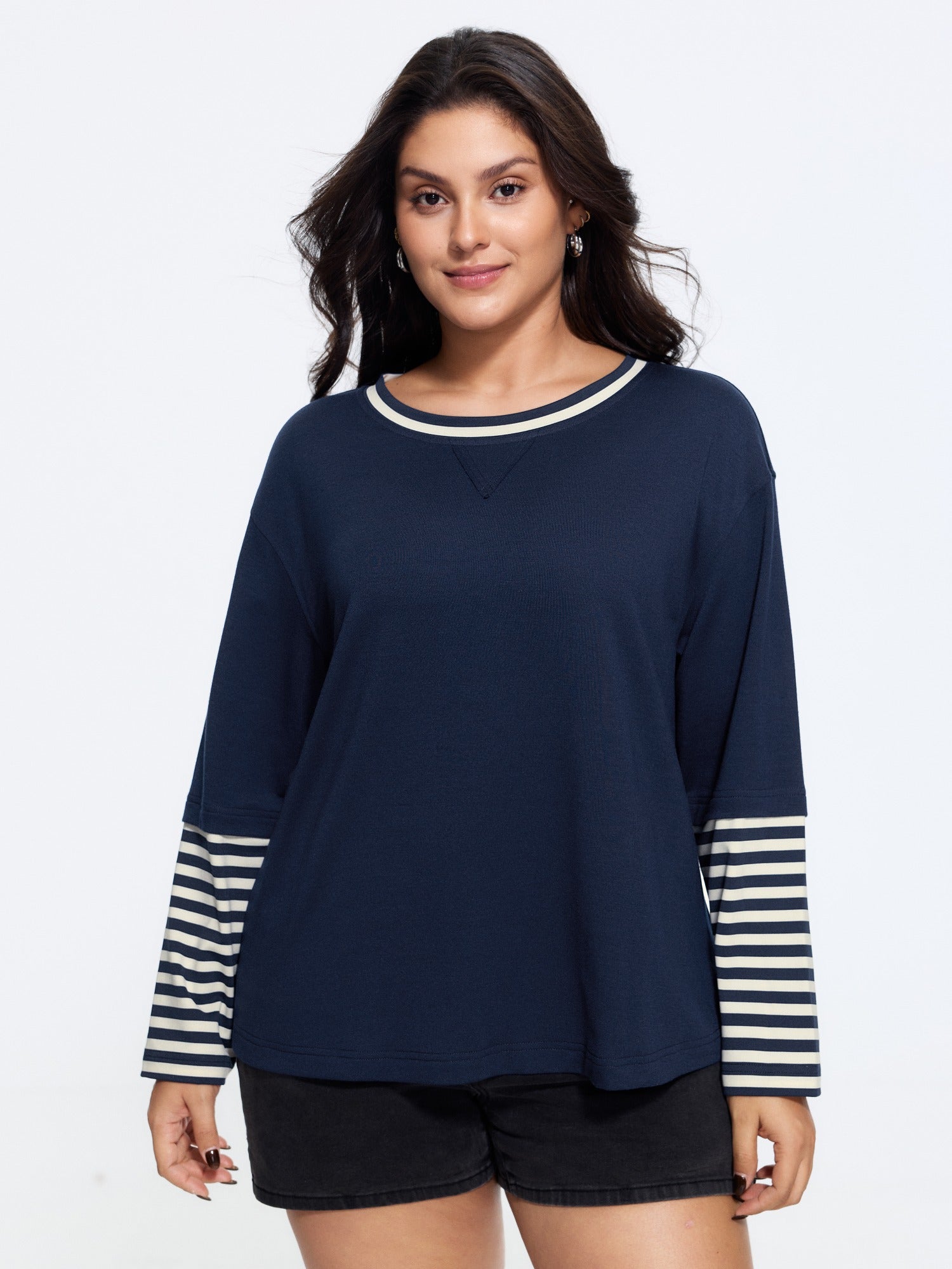 Crew Neck Stripe Print Patchwork Sweatshirt