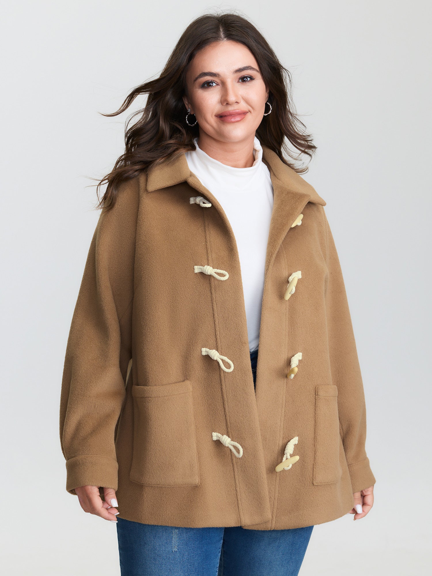 Loop Buttons Pockets Relaxed-Fit Coat