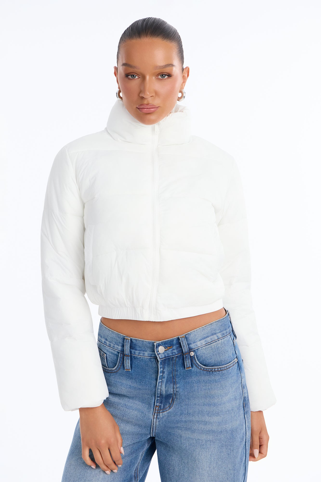 Up And About Funnel Neck Puffer Coat - White