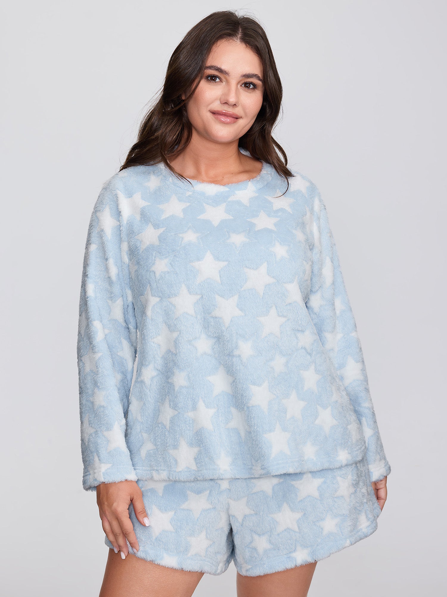 Fluffy Star Print Pockets Loungewear Set