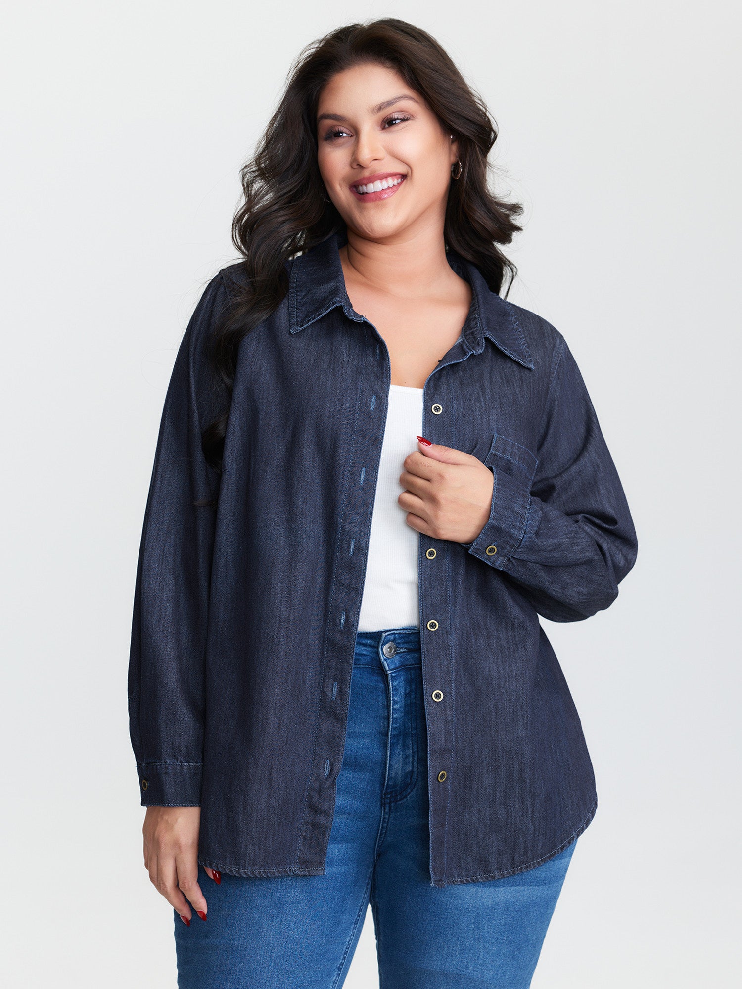 Supersoft Button-Down Denim Top