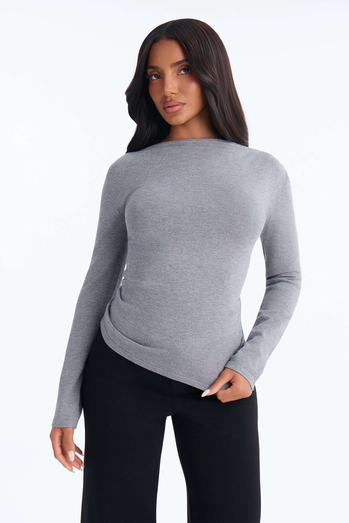 Leona Boat Neck Pullover Sweater - Grey