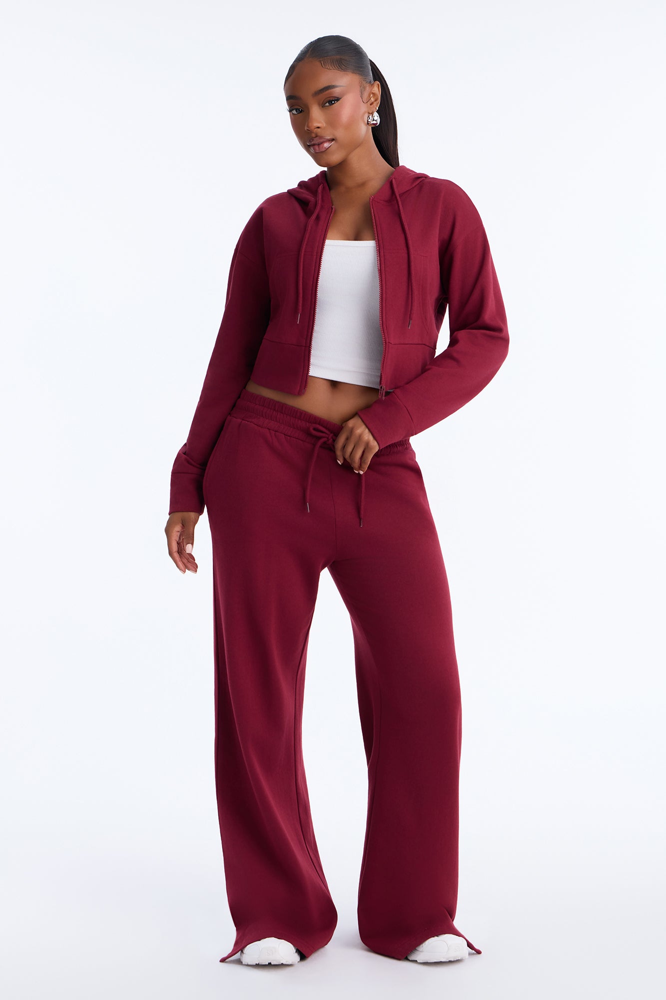 Janeth Zip Up Fleece Pant Set - Wine