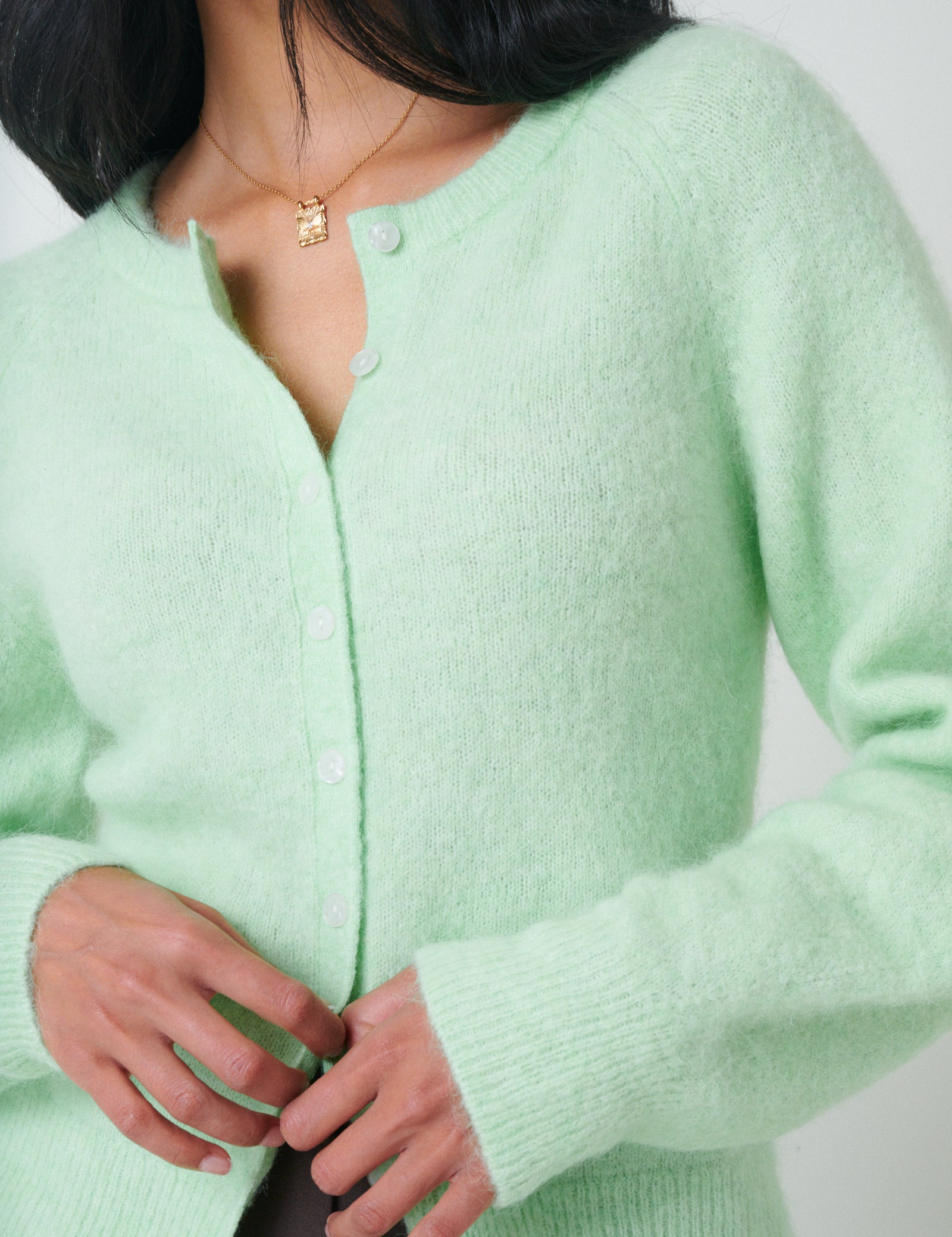 Mint Green Wool Blend Cardigan