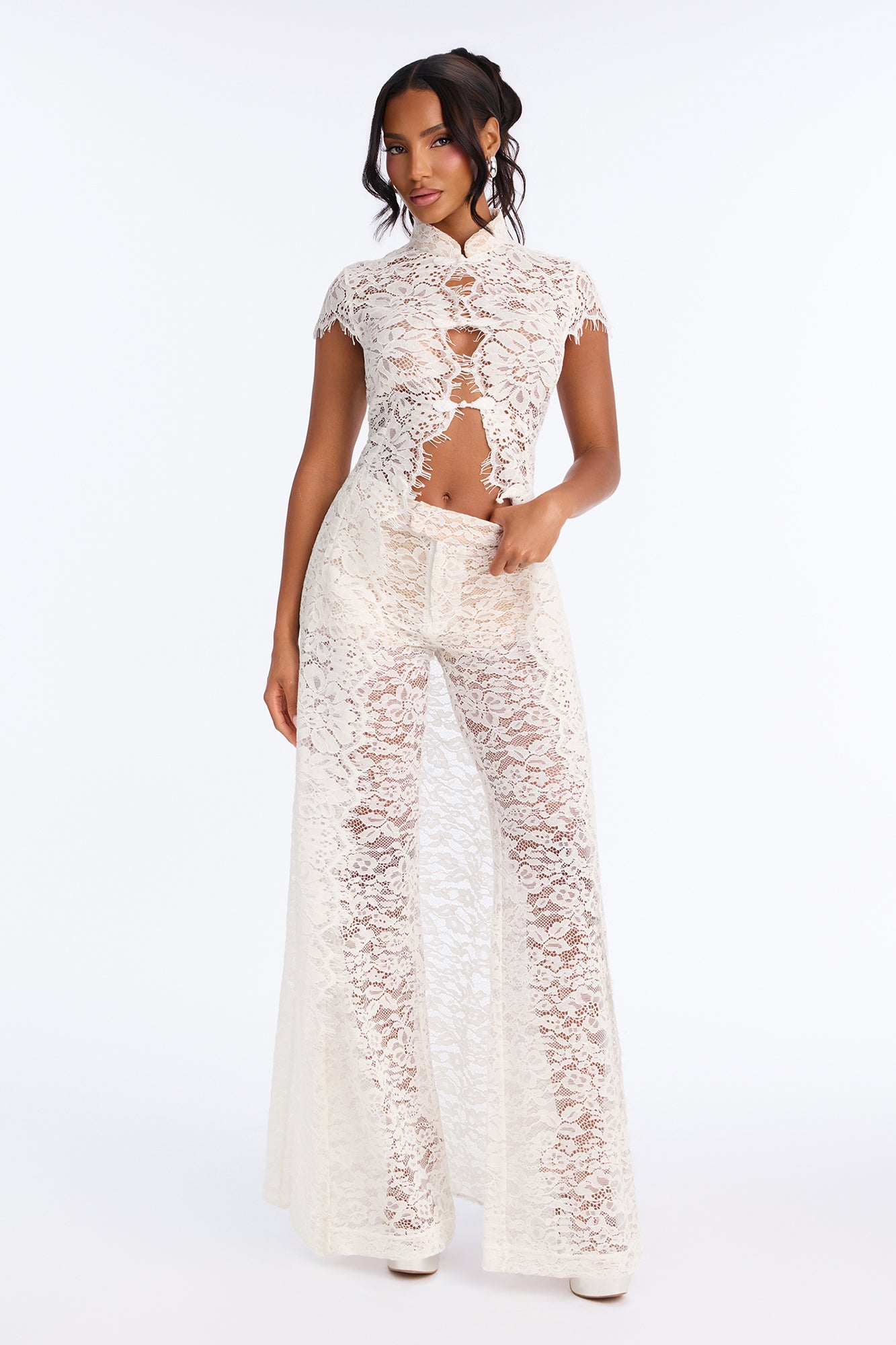 Alora Lace 3 Piece Pant Set - Ivory