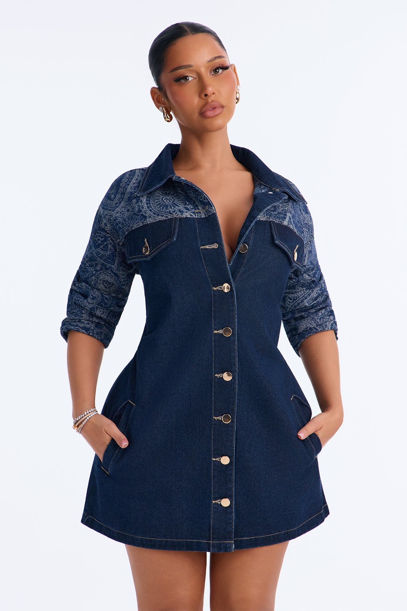 Perfect For You Paisley Denim Mini Dress - Dark Wash