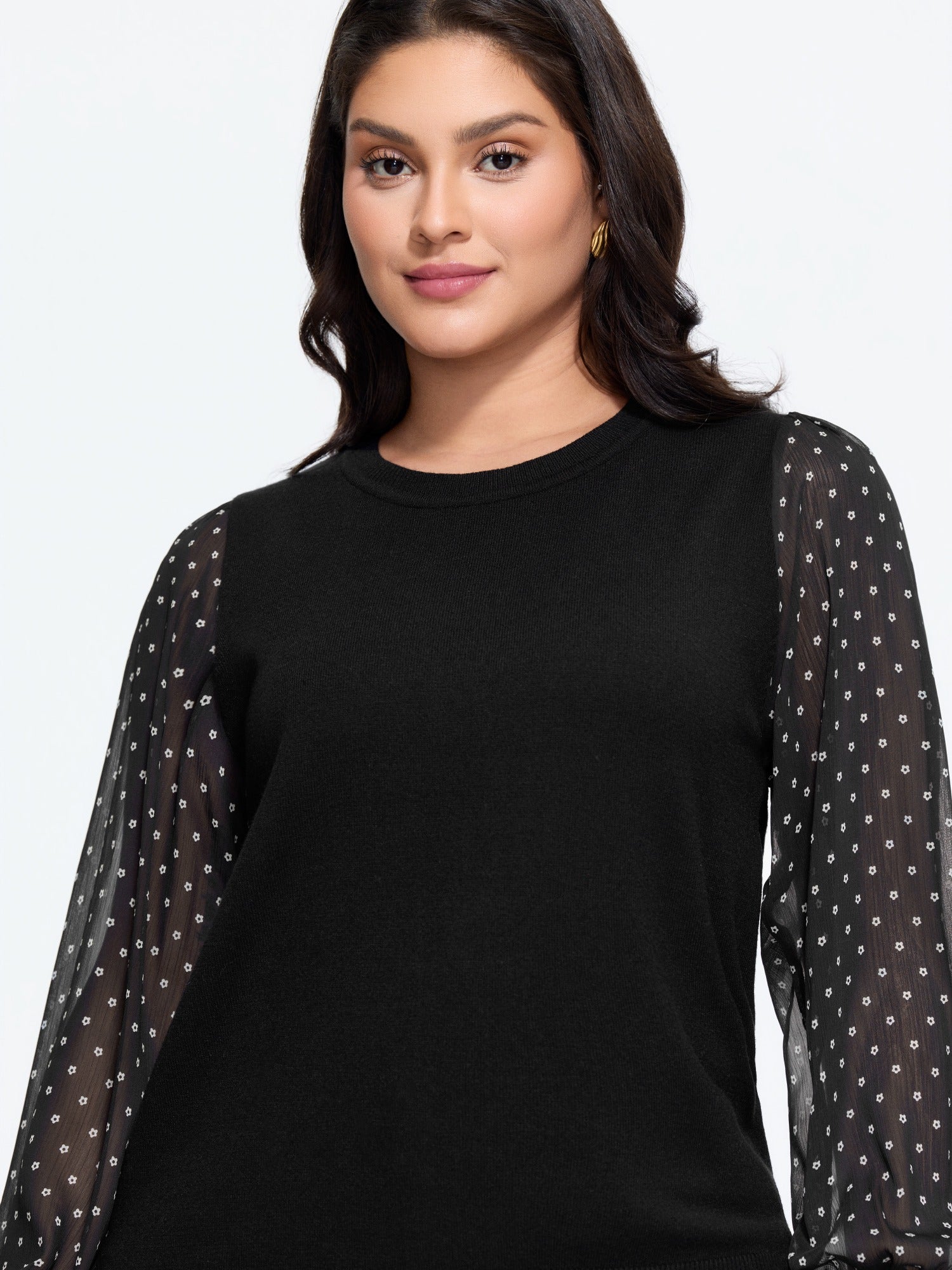 Supersoft Floral Print Sheer Puff Sleeve Pullover