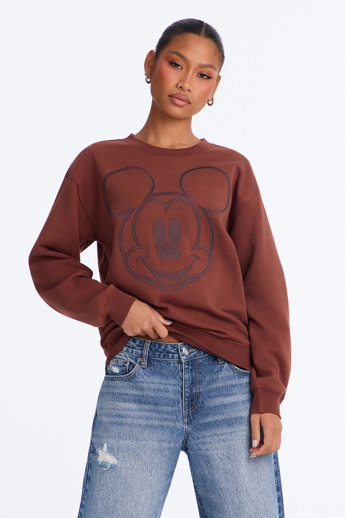 Mickey Mouse Smiles Crewneck Sweatshirt - Mocha