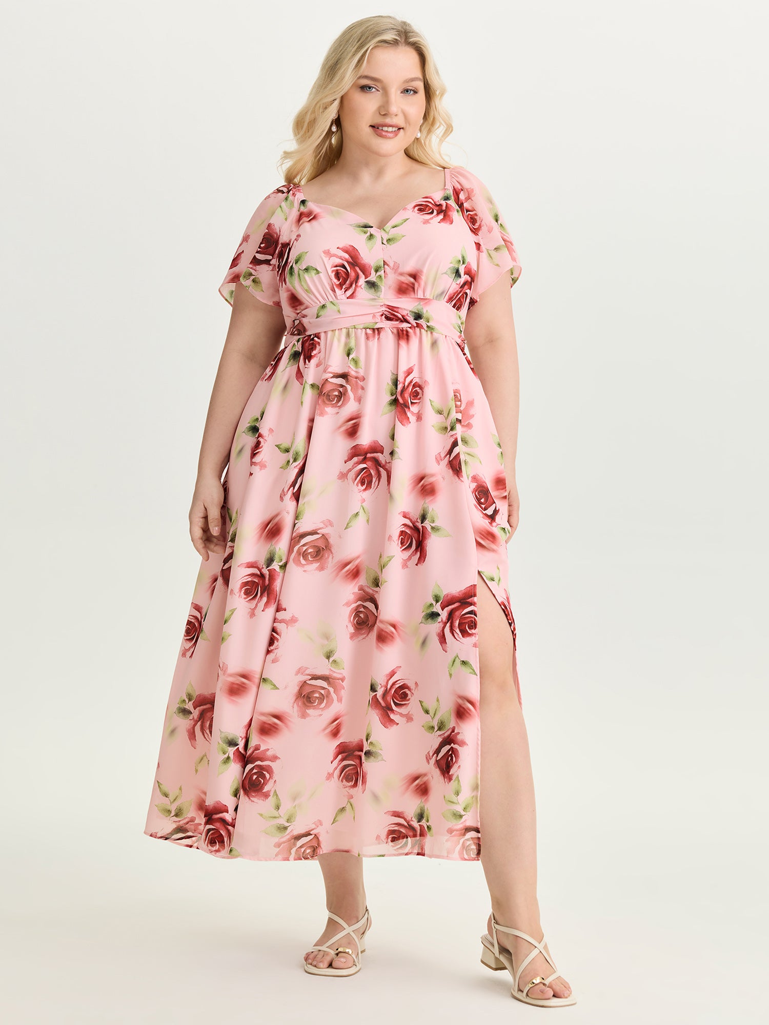 In Bloom Pleated Waist Flowy Maxi Dress