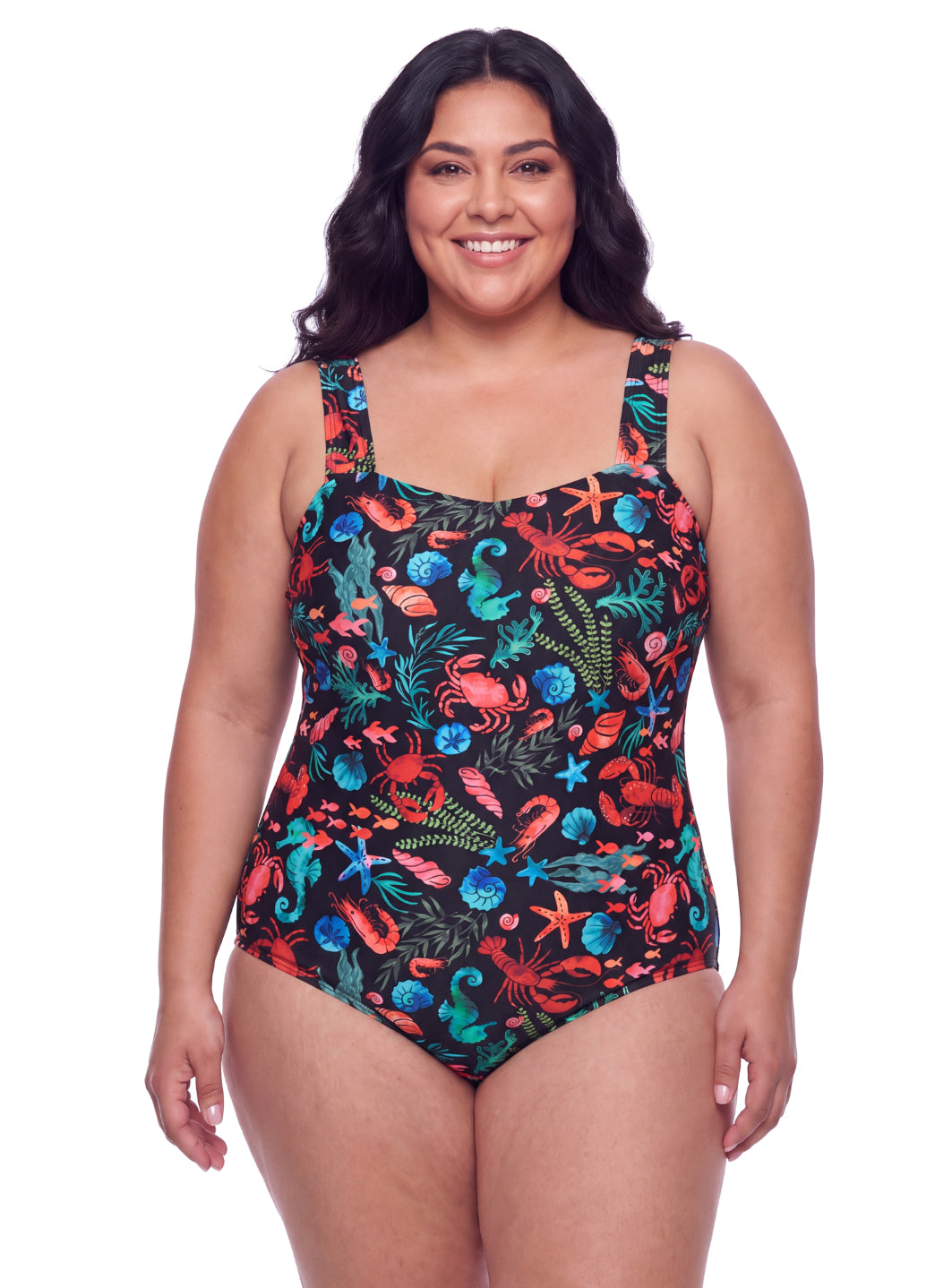Sporti Plus Size Tide Pool Moderate Printed Sweetheart One Piece Swimsuit
