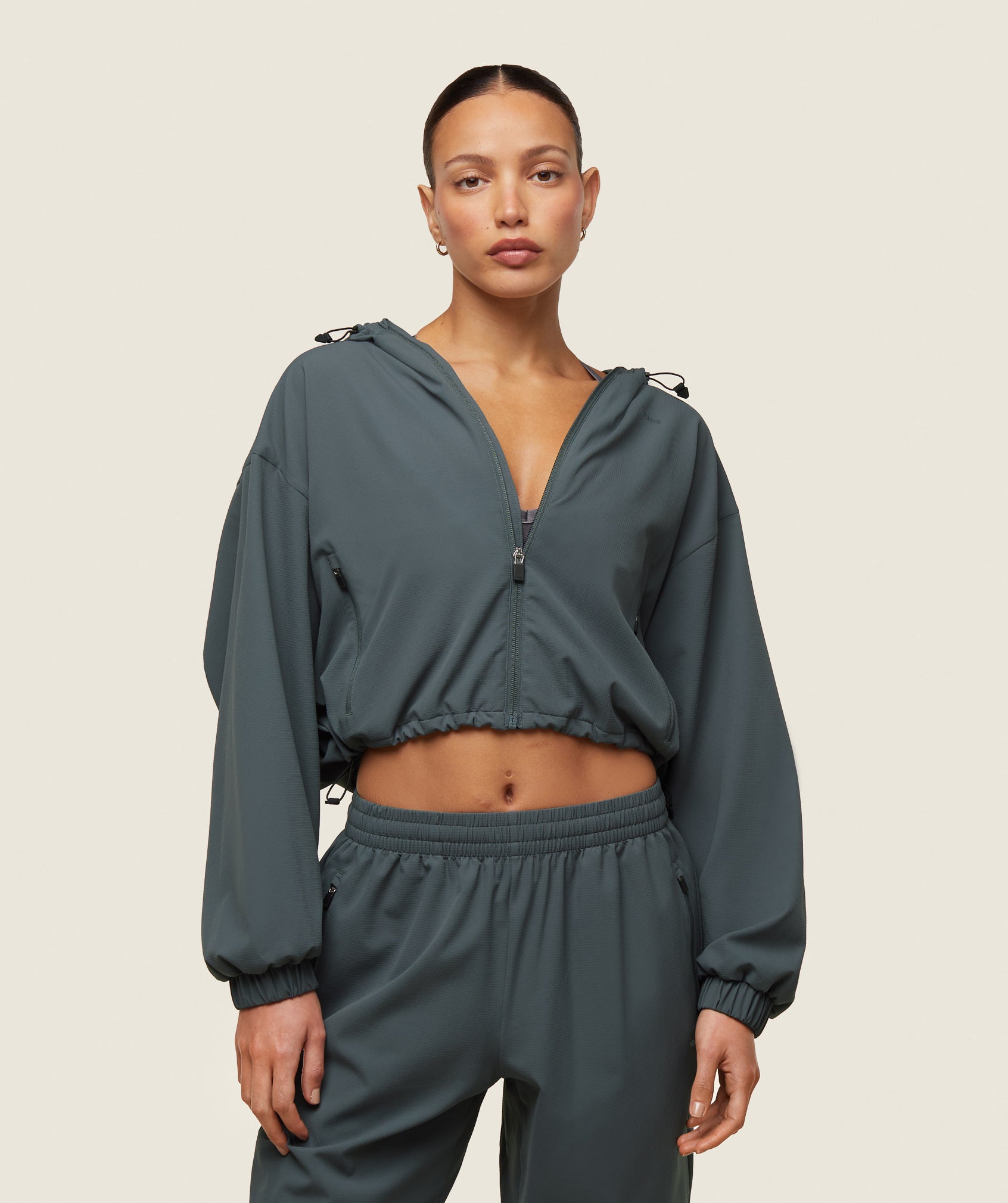 Gymshark Abstract Lightweight Cropped Hooded Jacket - Slate Teal