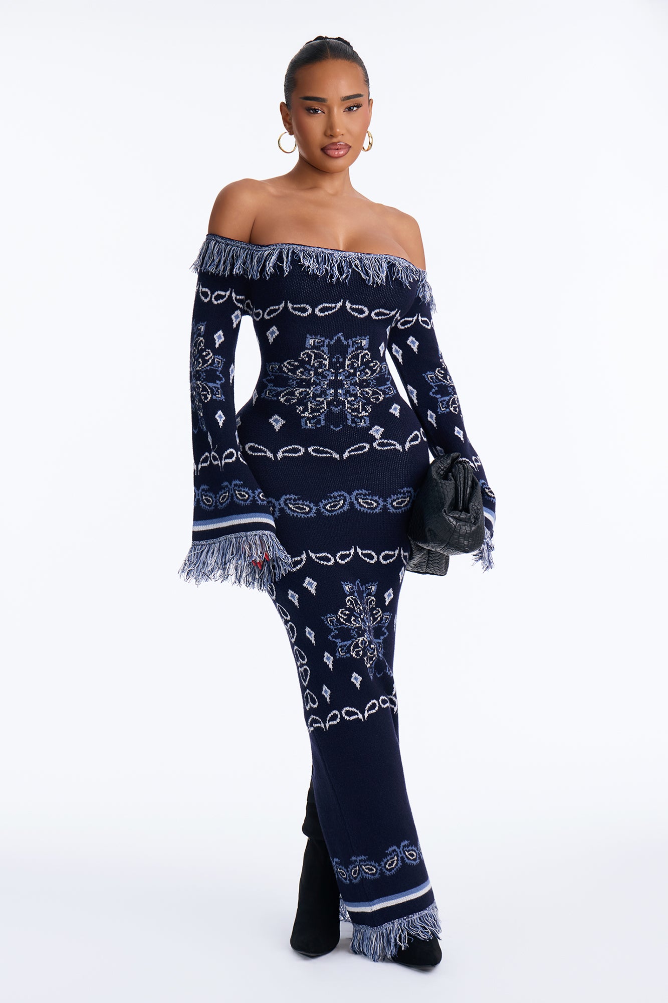 Chalet Chic Long Sleeve Sweater Maxi Dress - Blue/combo