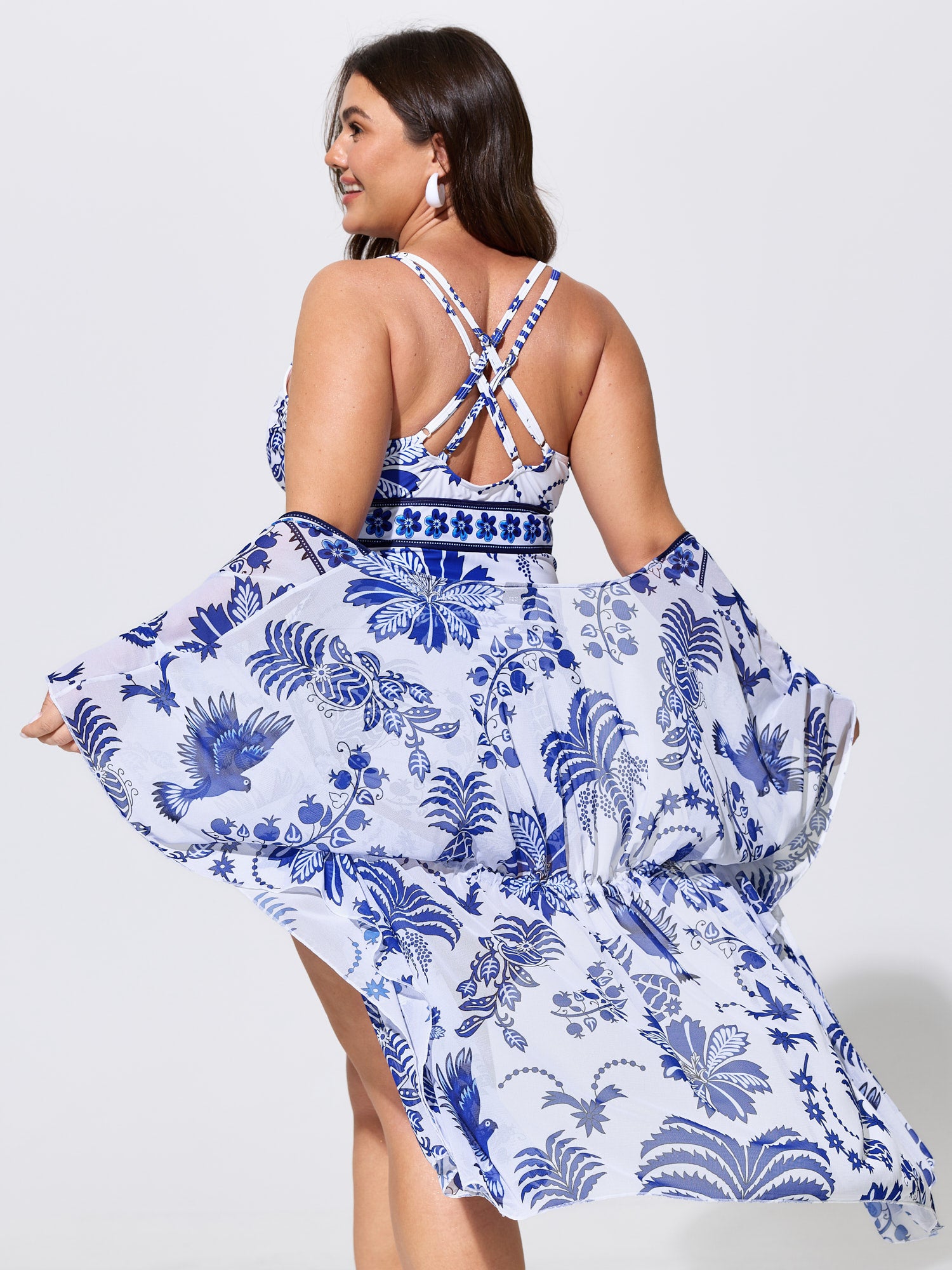 Kimono Two-Piece Tropical Print One-Piece Swim