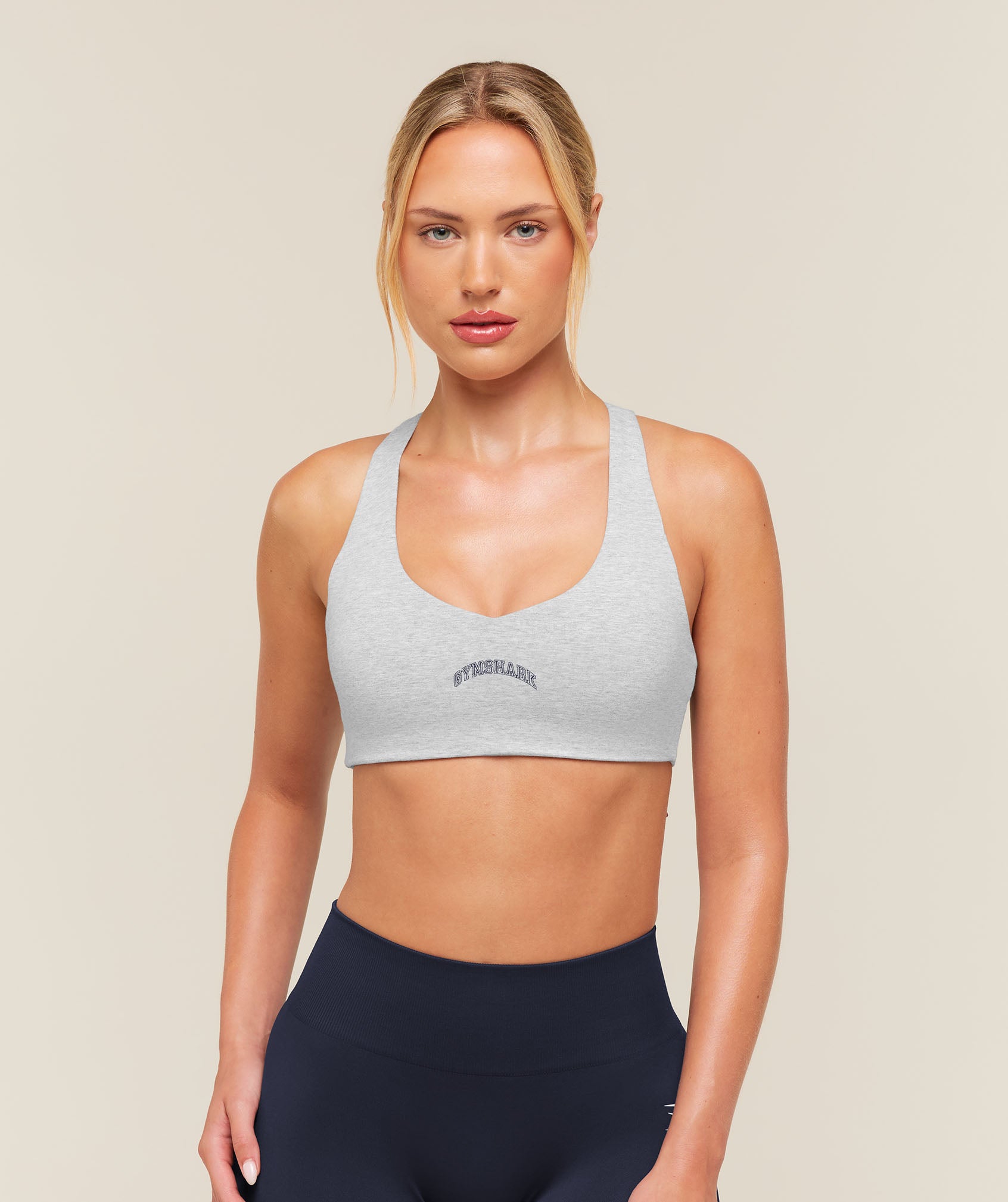 Gymshark Training Campus Cotton Sports Bra - Light Grey Core Marl