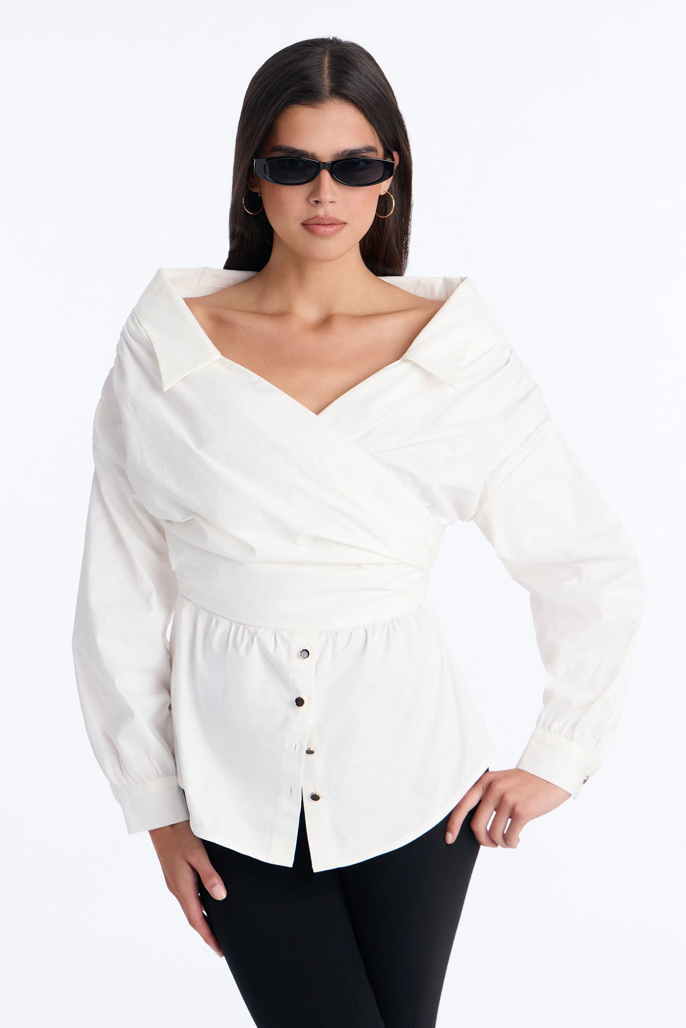 Properly Polished Poplin Long Sleeve Top - White