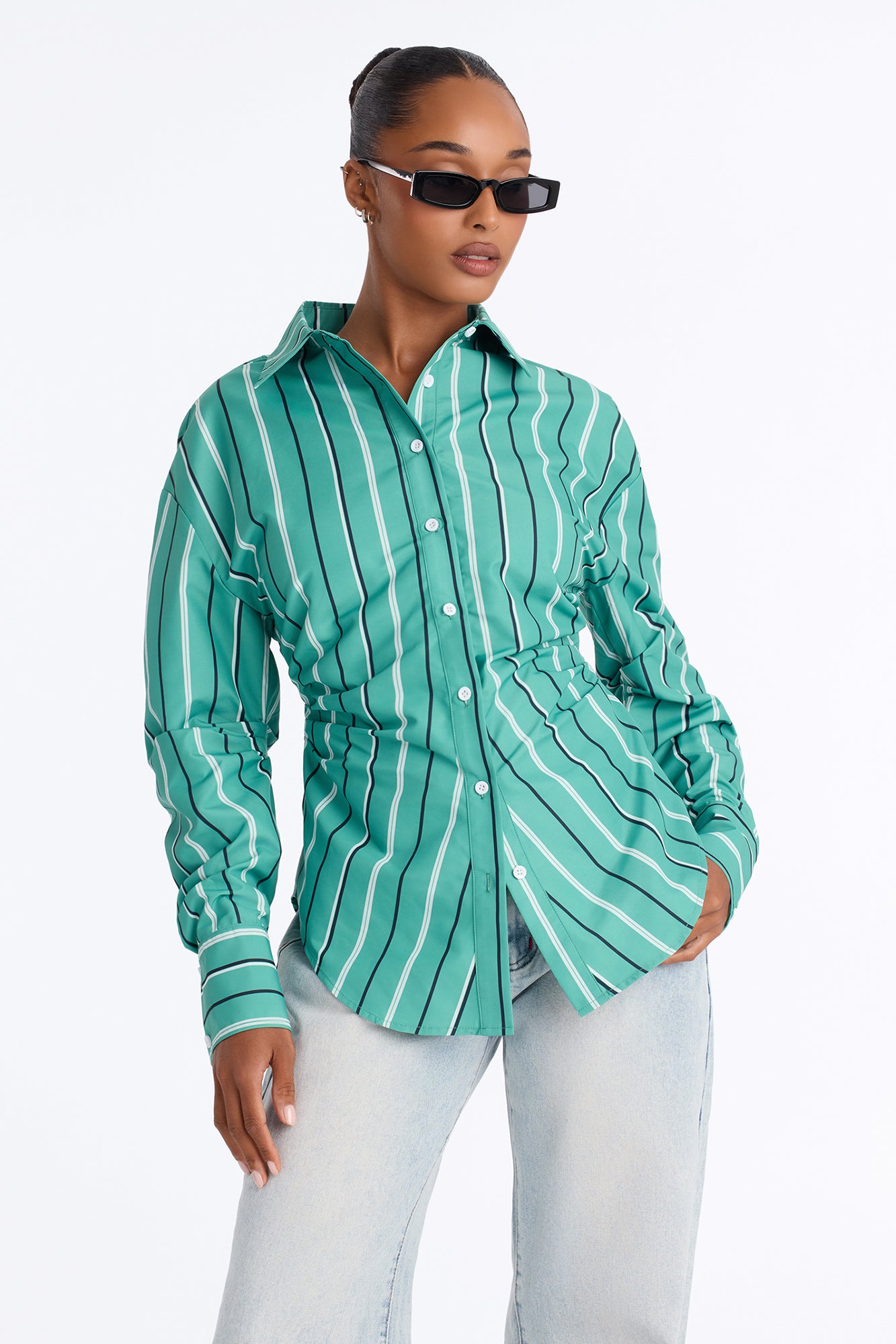 Alaia Striped Poplin Button Up Shirt - Green/combo