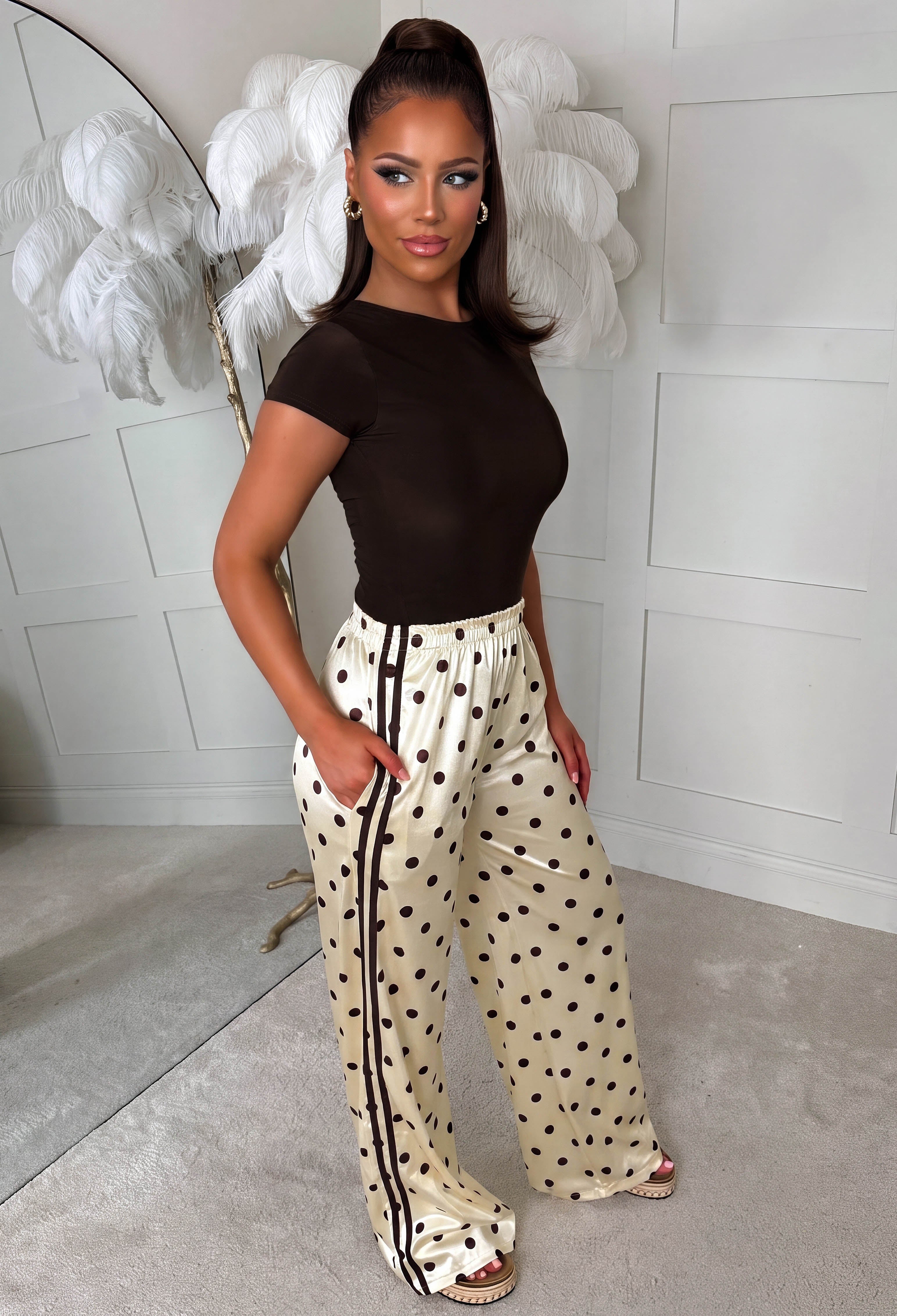 Dotty Lemon Polka Dot Satin Trousers