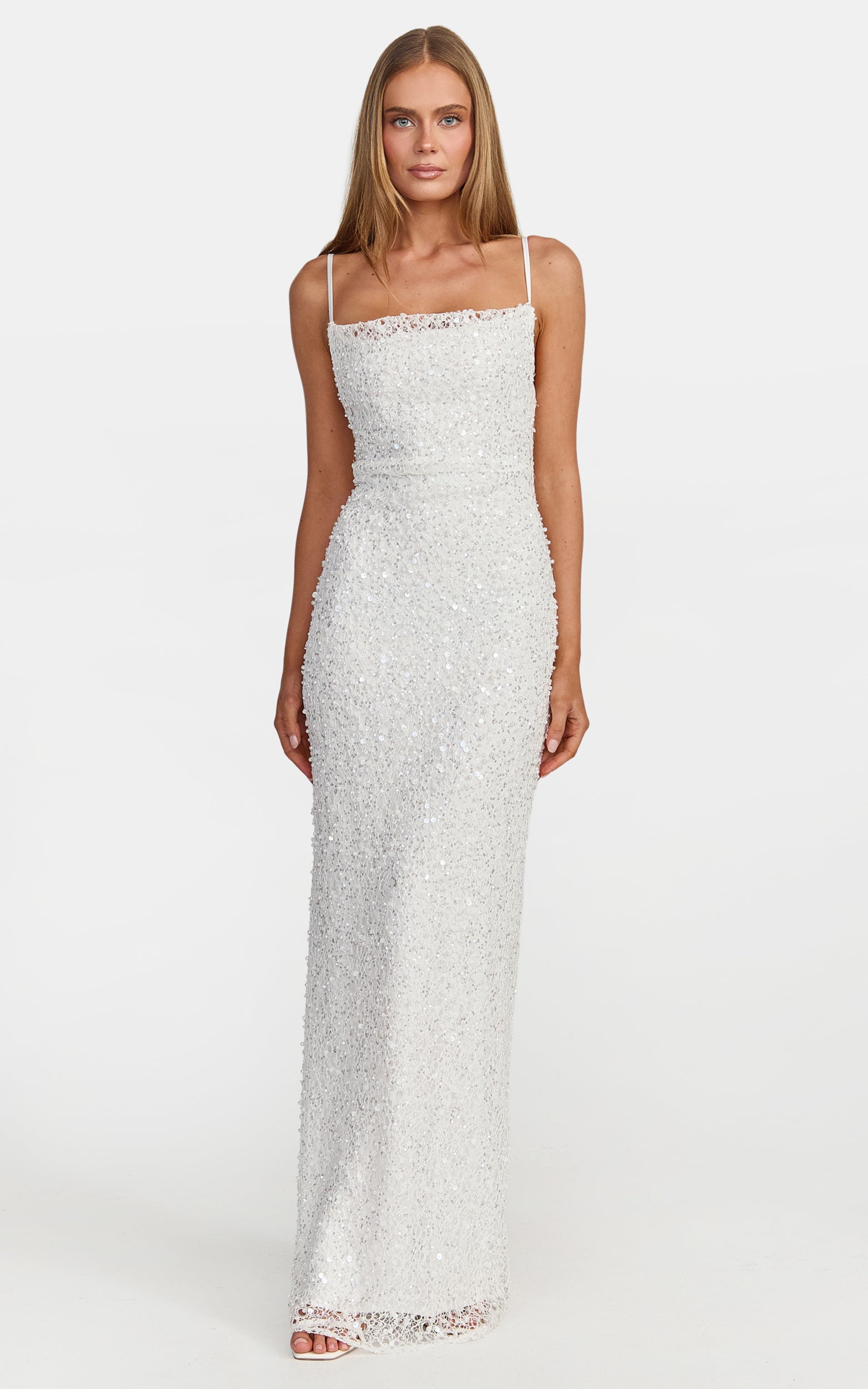 Nina Maxi Dress - Backless Sequin Embellished Beaded Dress in White