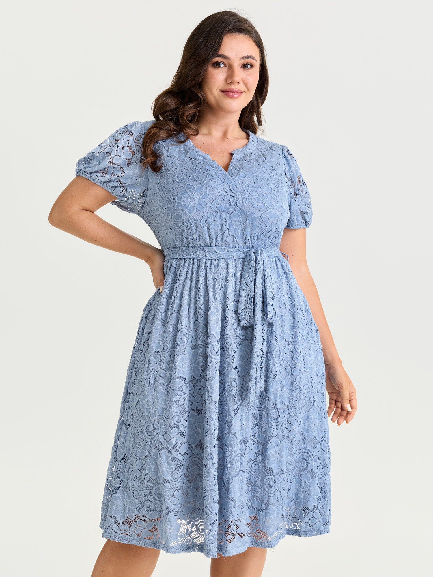 Floral Lace Waist-Tie Flowy Mini Dress