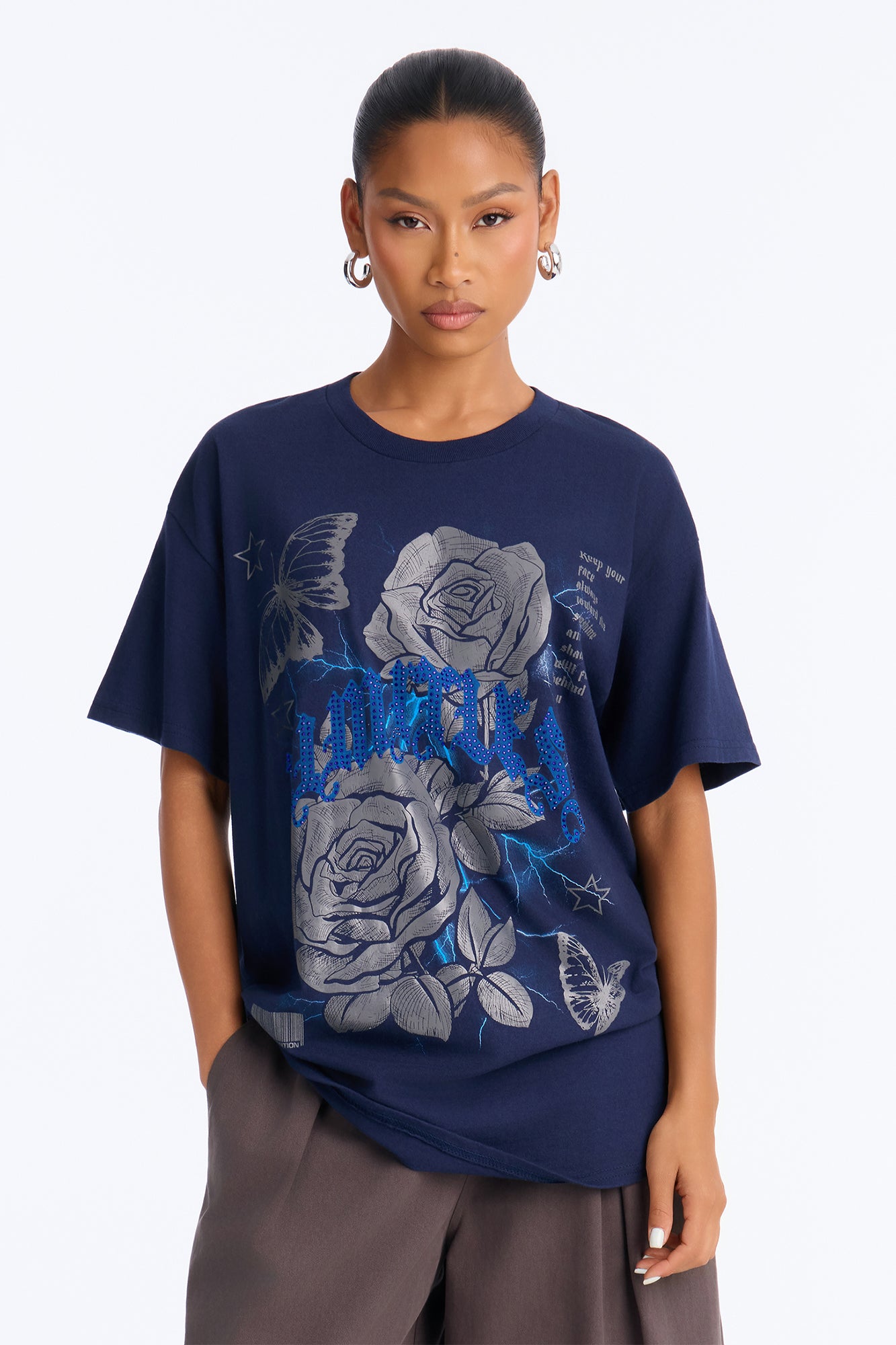 Limitless Lightning Rhinestone Tee - Navy