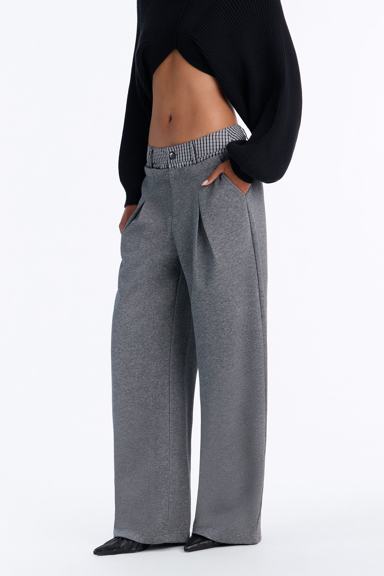 Paloma Double Waistband Wide Leg Pant - Charcoal