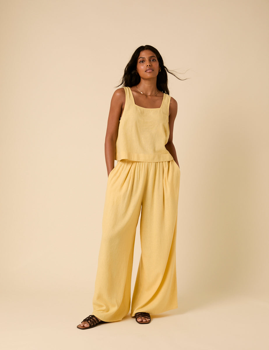 Yellow Linen-Rich Wide Leg Jerrow Trousers