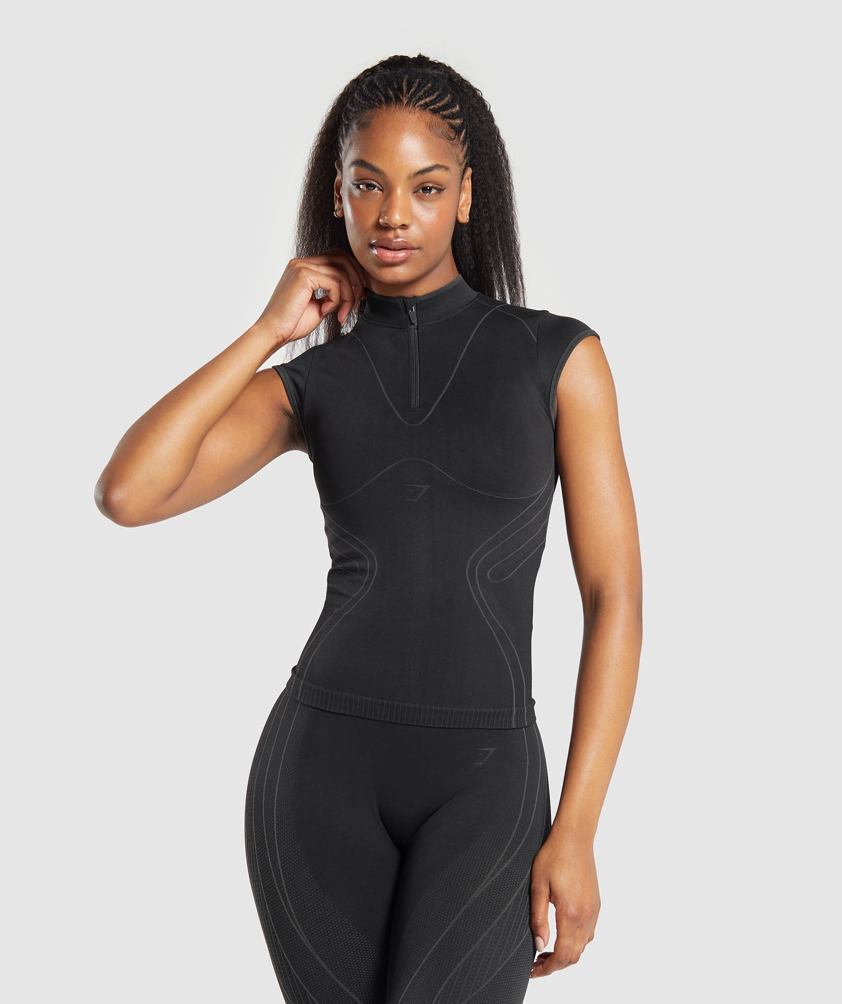 Gymshark Contour Heart Seamless Short Sleeve Top - Black/Asphalt Grey