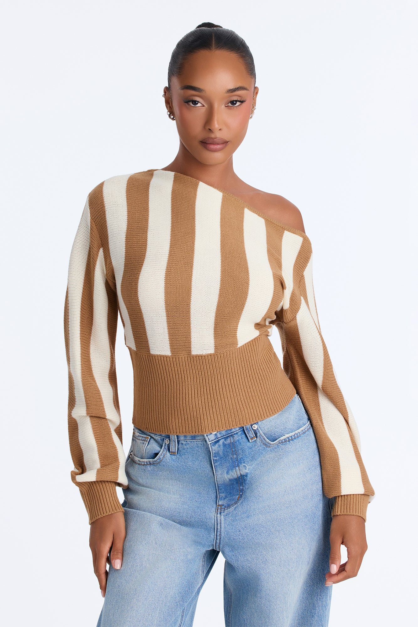 Carla Striped Pullover Sweater - Taupe/combo