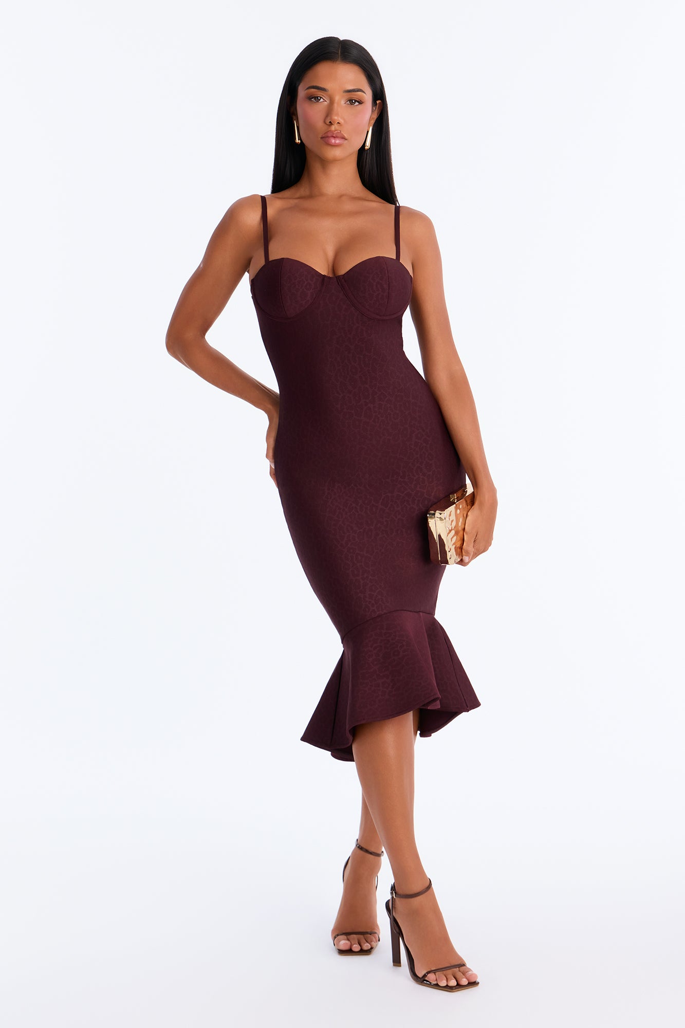 Karlie Printed Bandage Midi Dress - Plum